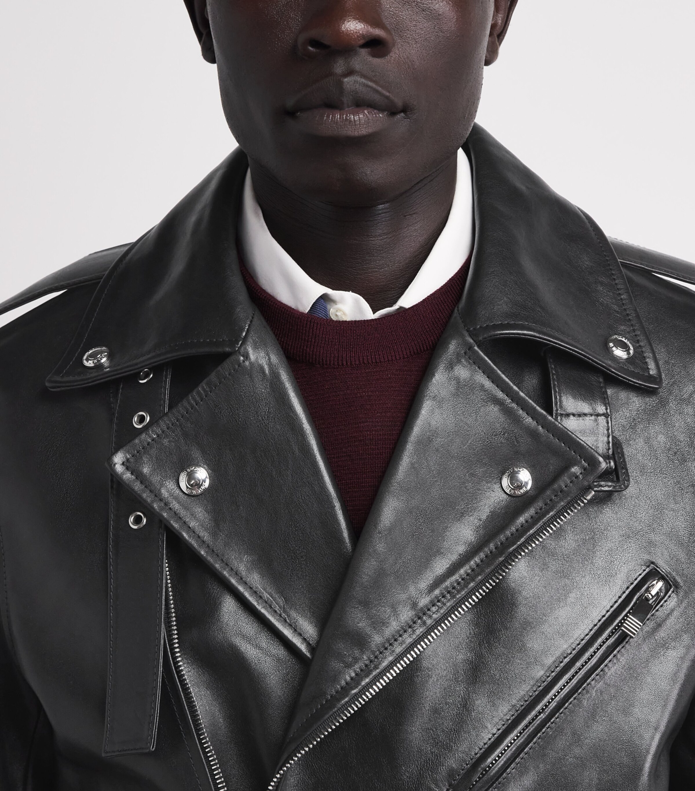 Thom Browne Mens Moto Leather Jacket Black Image 3
