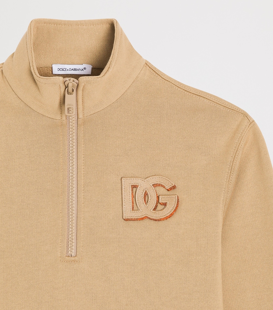 Dolce&Gabbana Kids Cotton DG Quarter-Zip Sweatshirt (8-12+ Years) Dark Sand Image 4