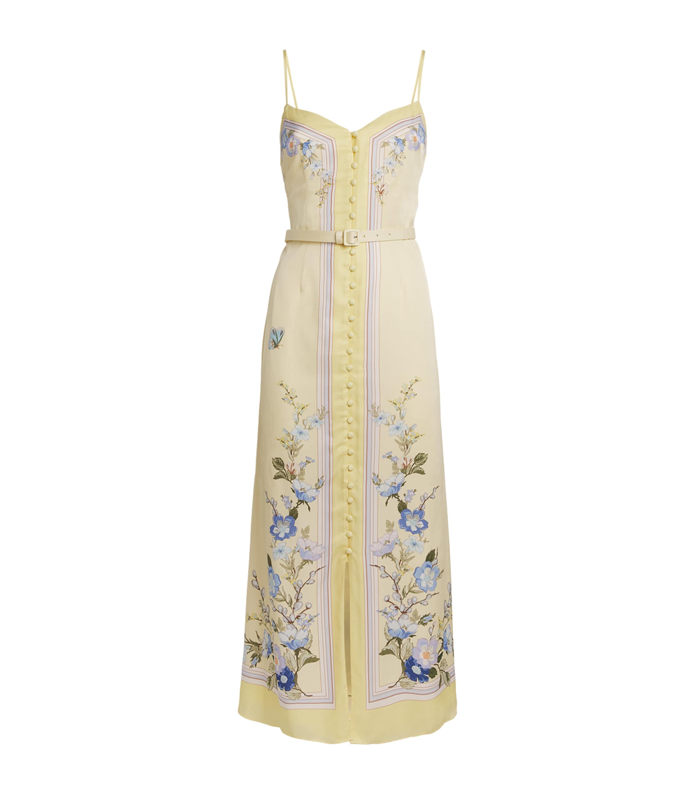 Self-Portrait Satin Floral Print Midi Dress Yellow