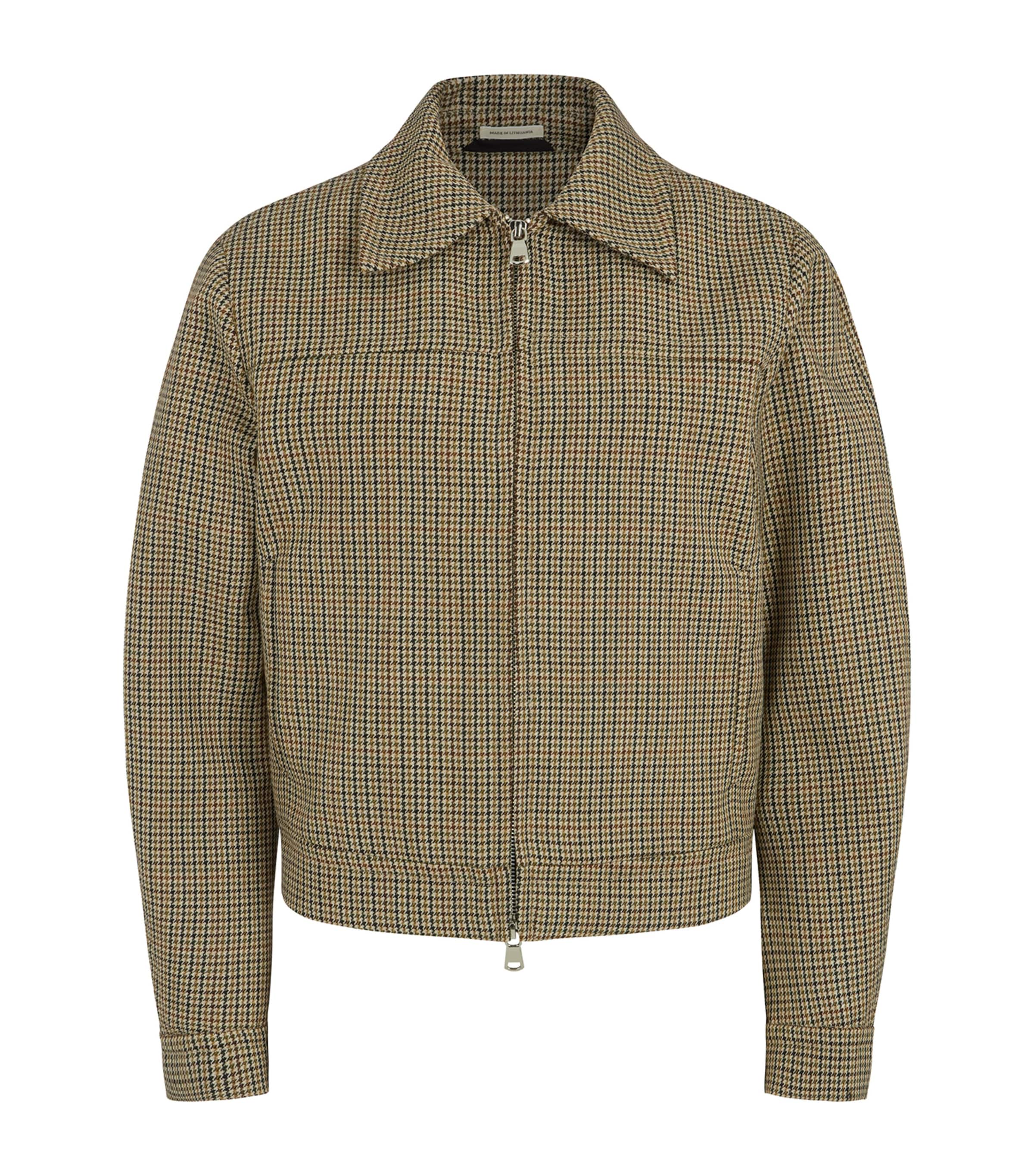Bite Studios Wool Houndstooth Zip Jacket In Brown