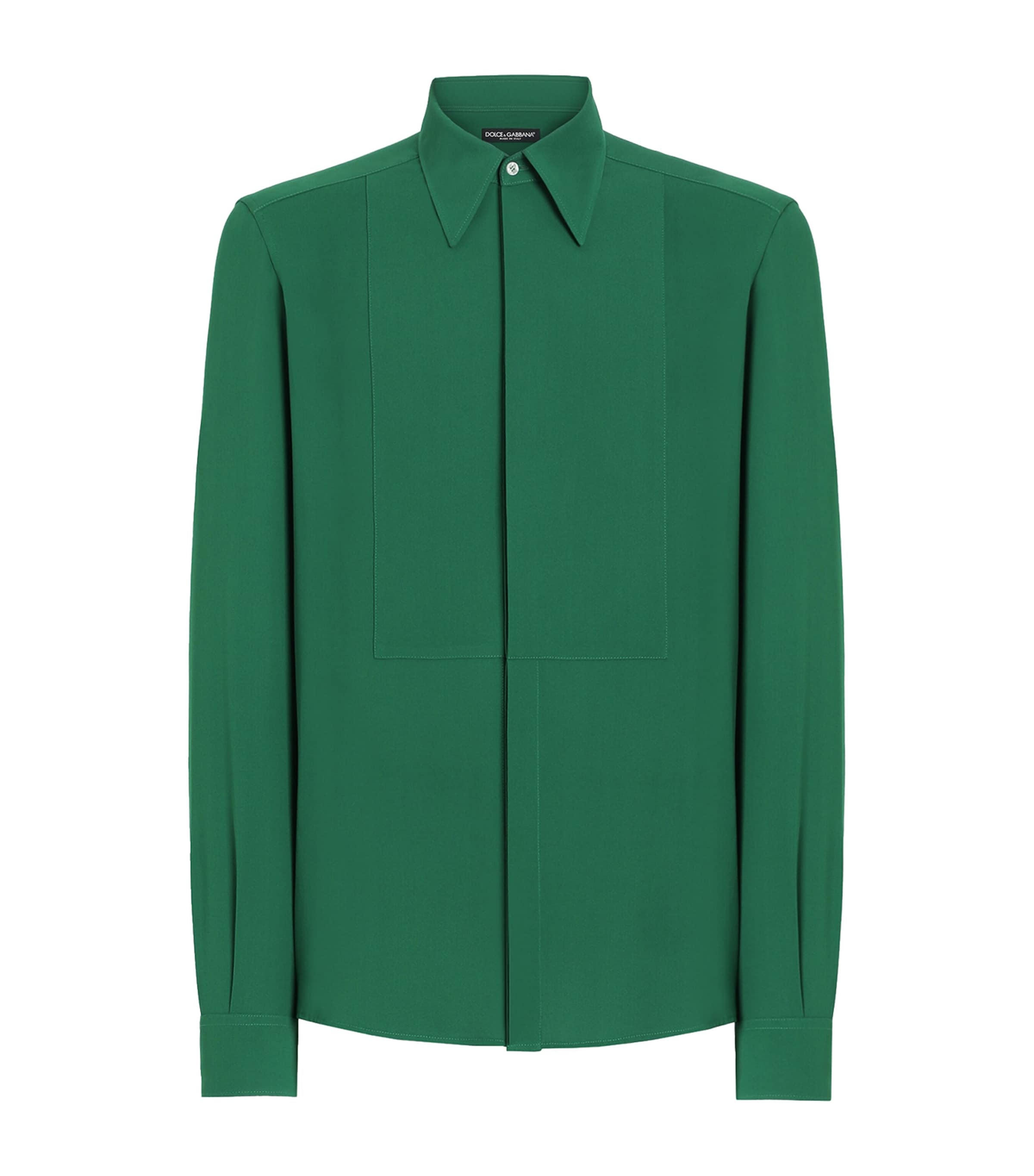 Dolce&Gabbana Mens Silk Tailored Shirt Verde Scuro Image 1