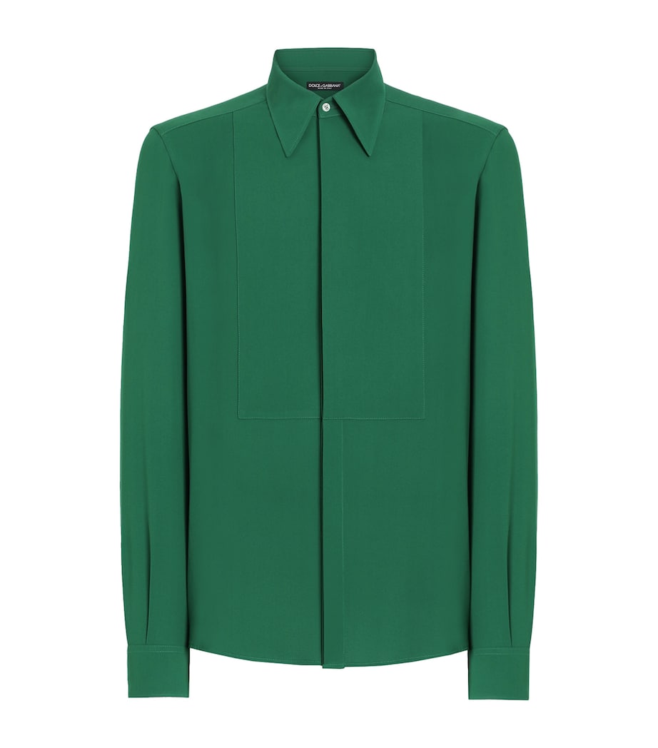 Dolce&Gabbana Mens Silk Tailored Shirt Verde Scuro Image 1