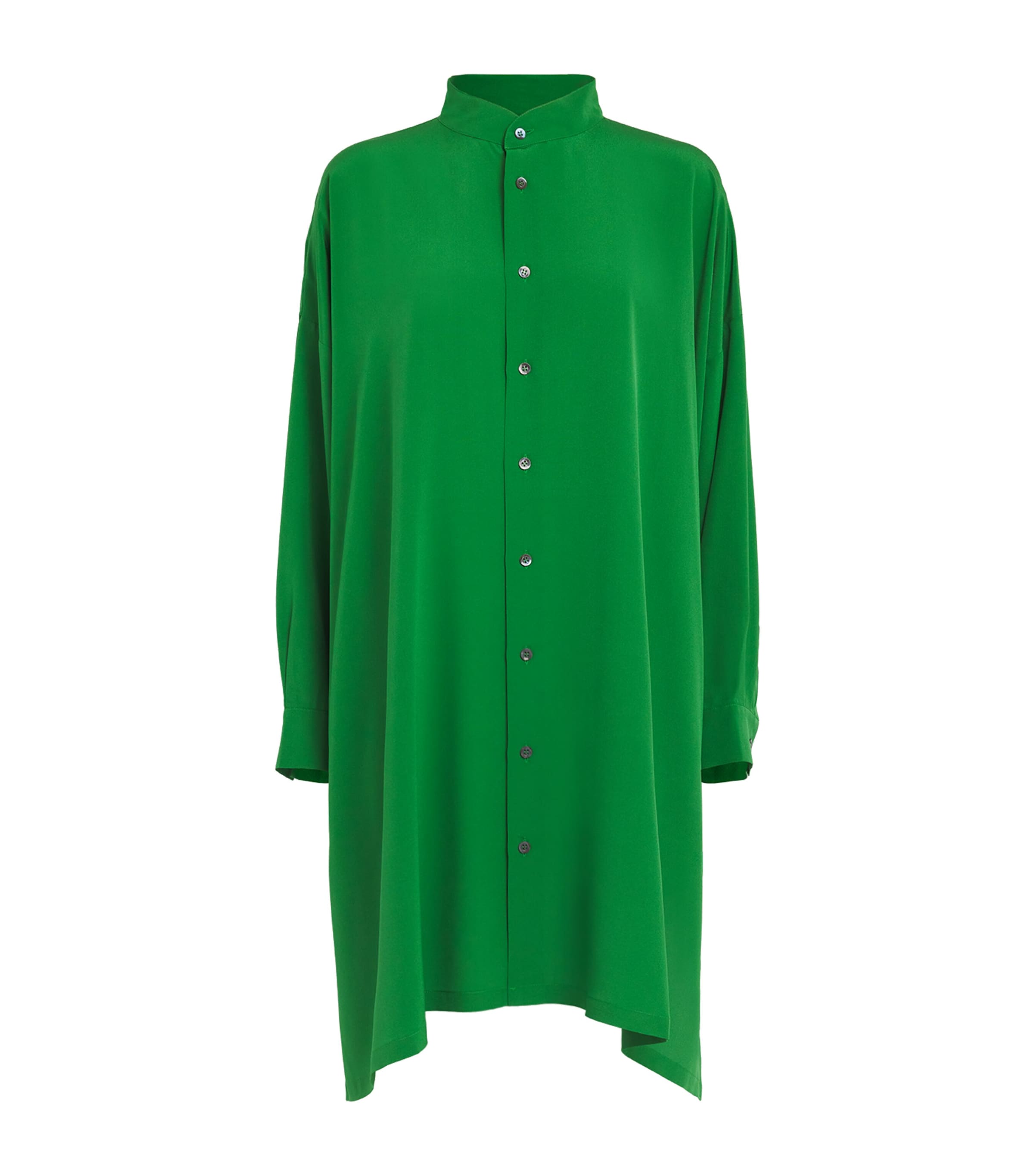 Eskandar Silk Longline Shirt In Green