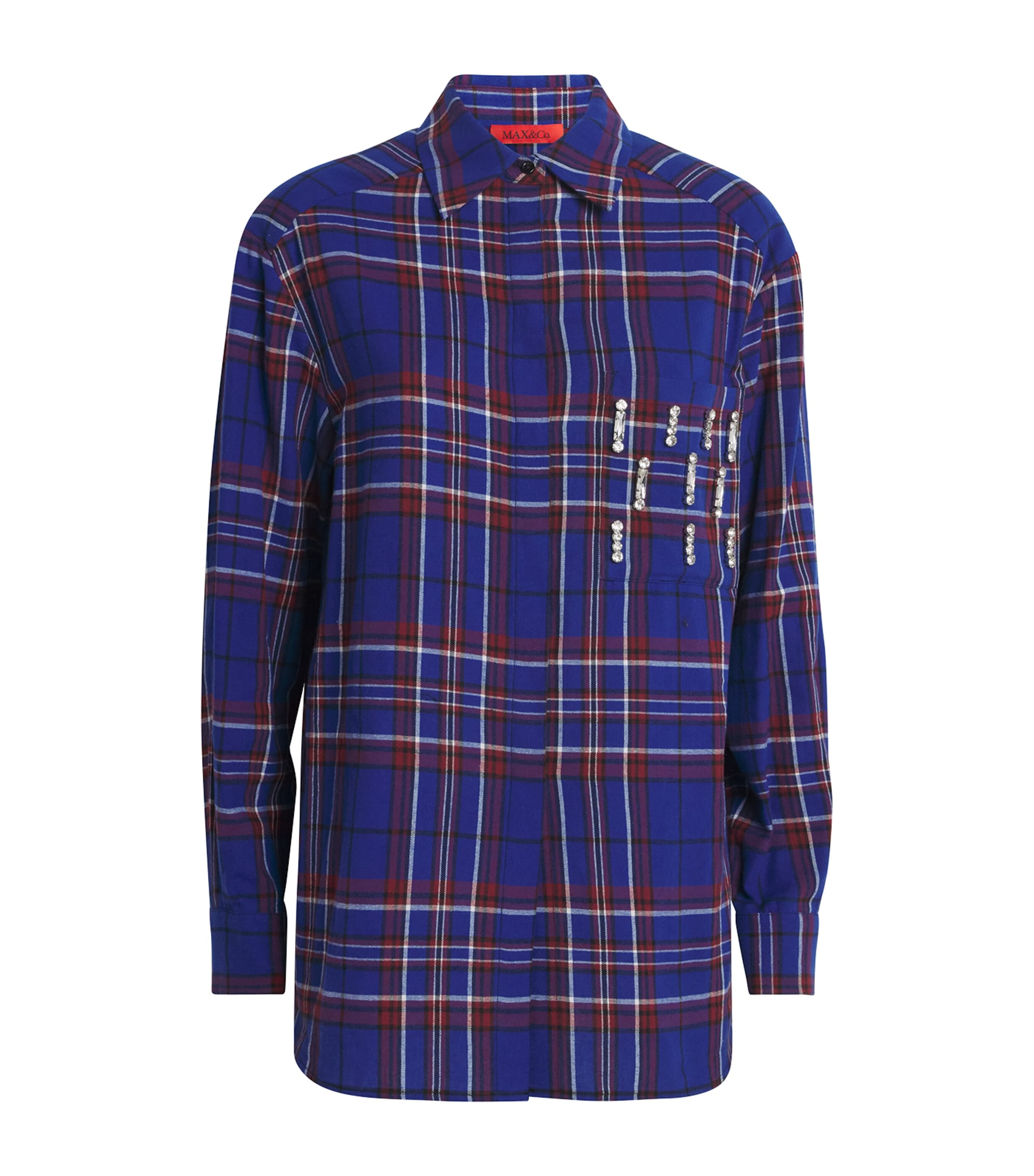 Max & Co Cotton Embellished Check Shirt In Blue