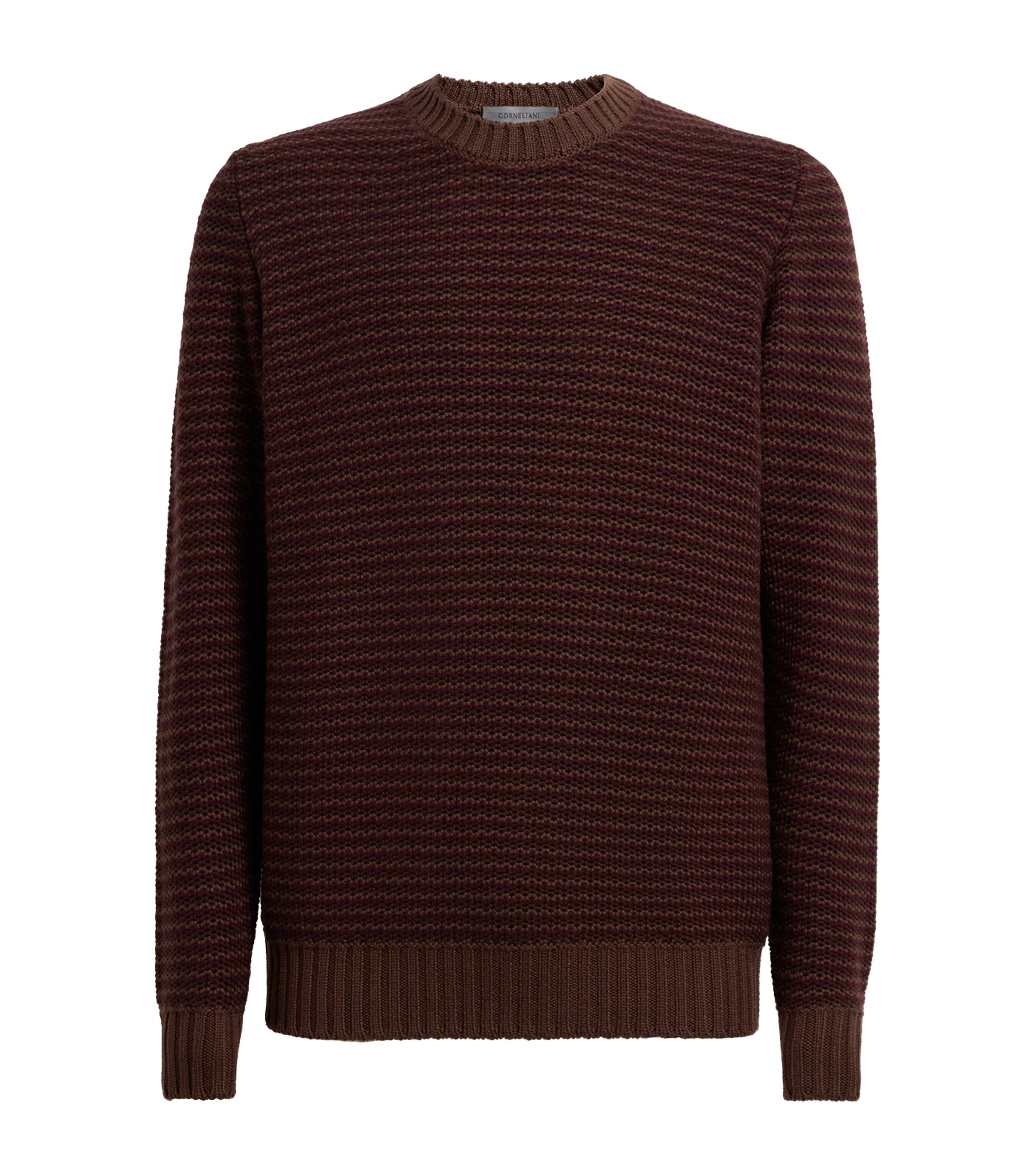 Corneliani Mens Virgin Wool-Cashmere Stripe Sweater Natural / Beige Image 1