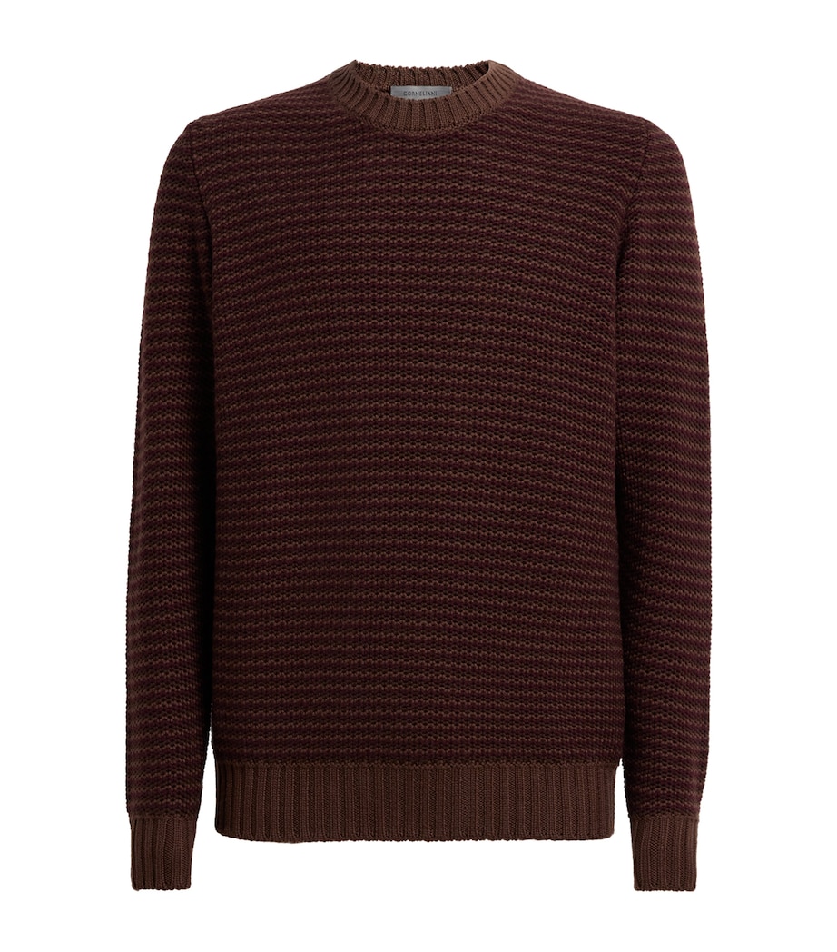 Corneliani Mens Virgin Wool-Cashmere Stripe Sweater Natural / Beige Image 1