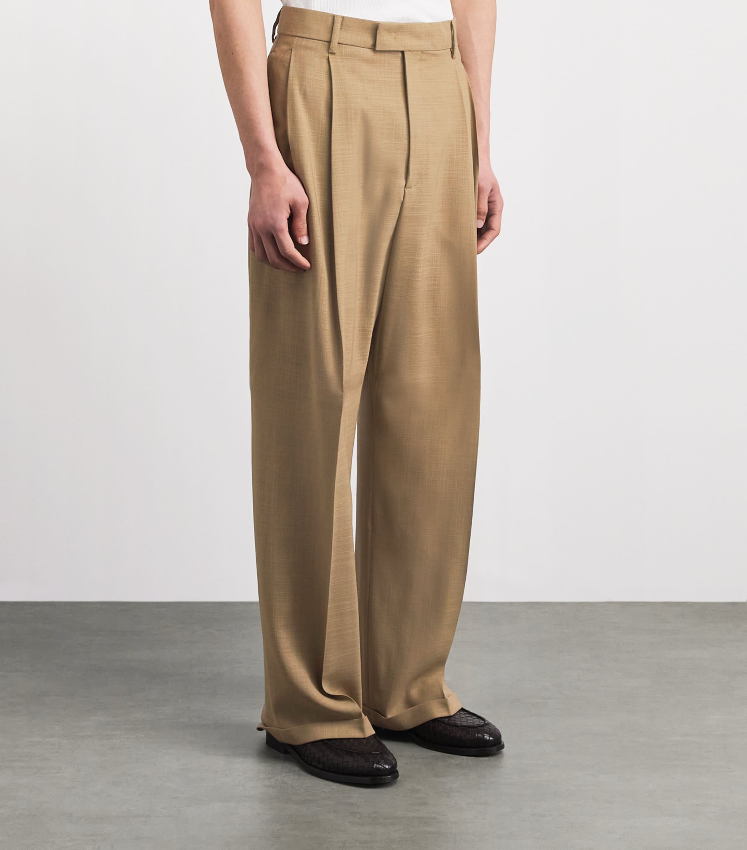 Barena Mens Virgin Wool Pleated Trousers Khaki Image 4