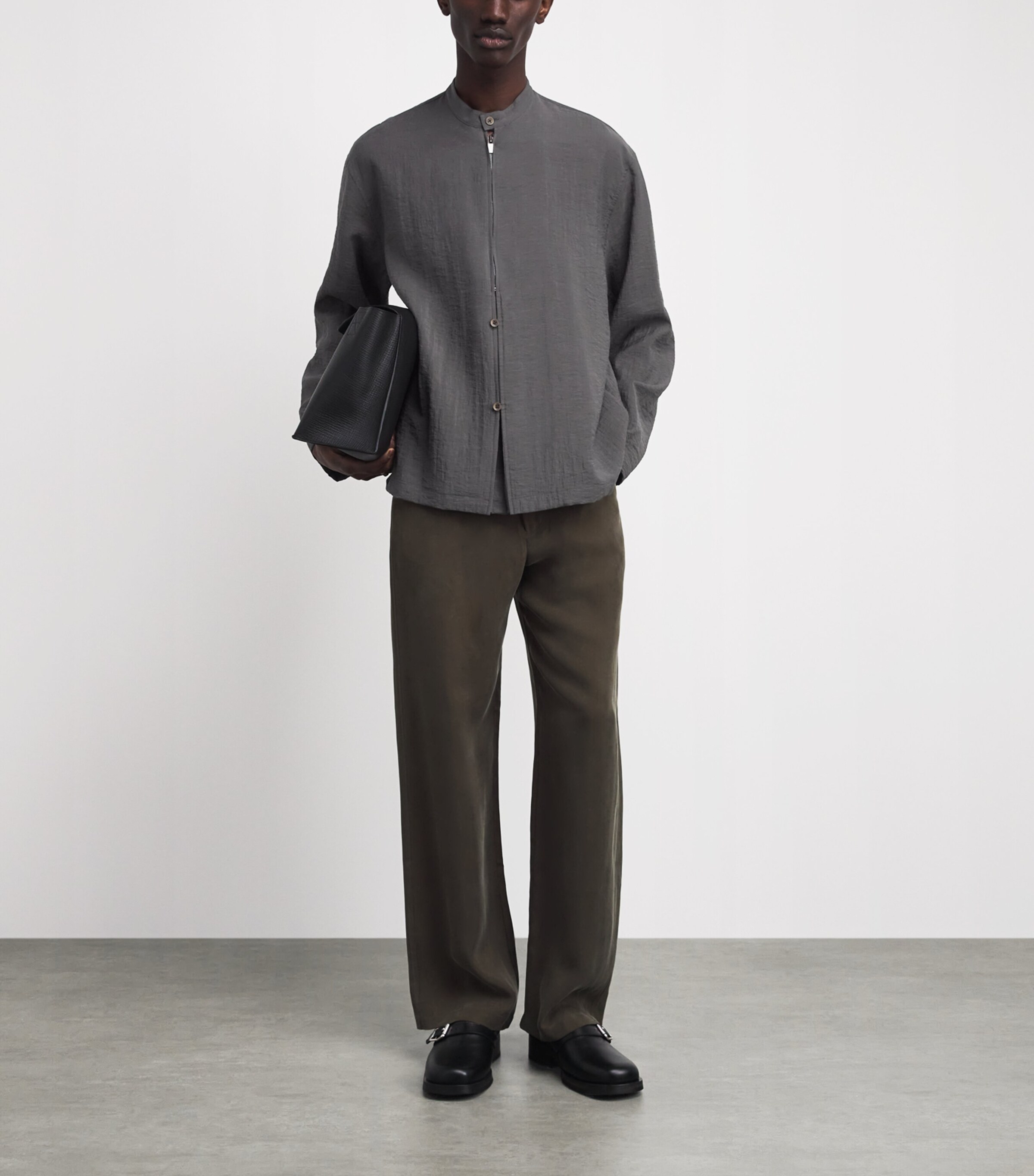 Le 17 Septembre Mens Dual-Layer Fastened Oversized Shirt Grey Image 2