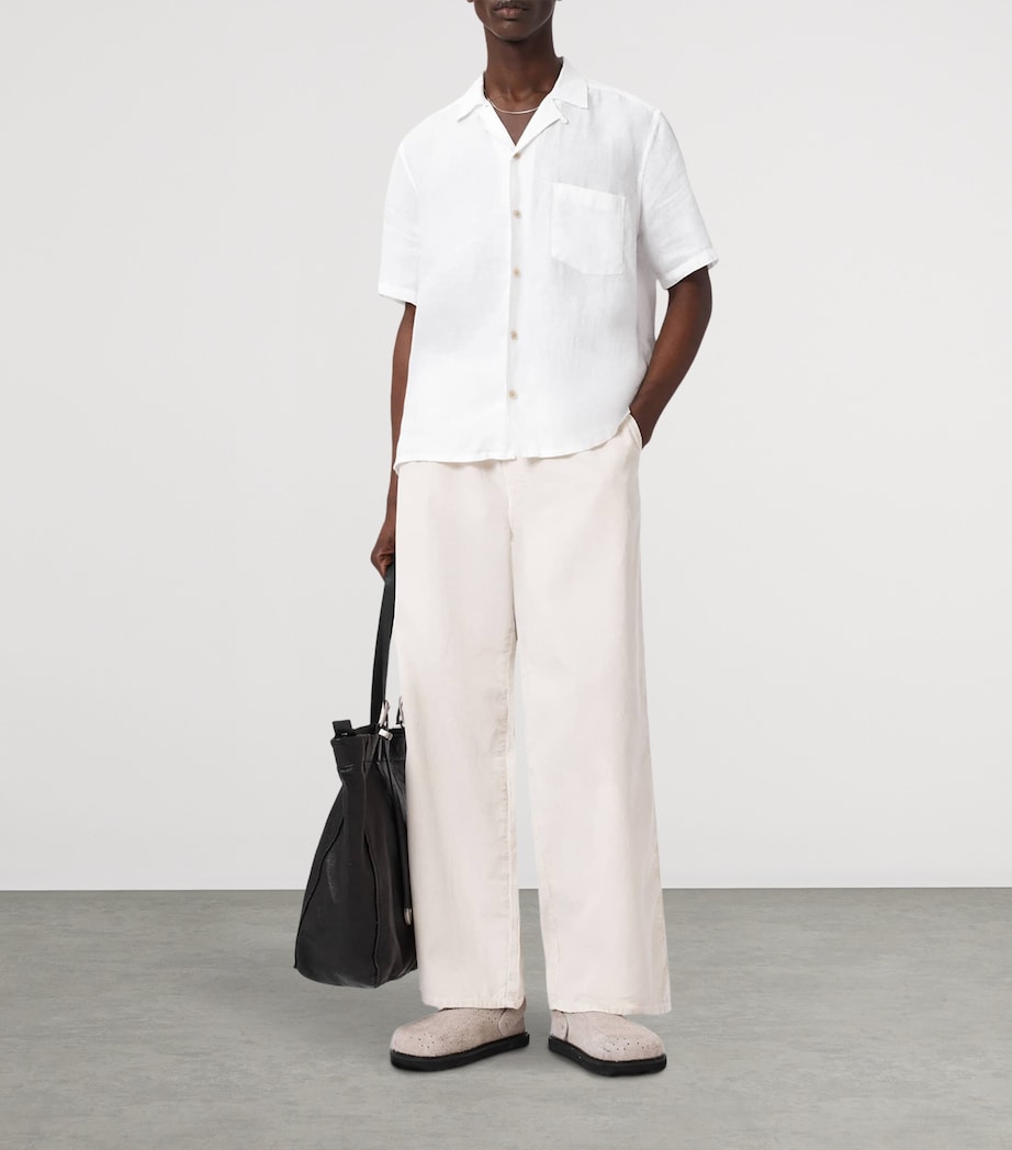 AllSaints Mens Linen Embroidered Tri Shirt Ecru Image 7