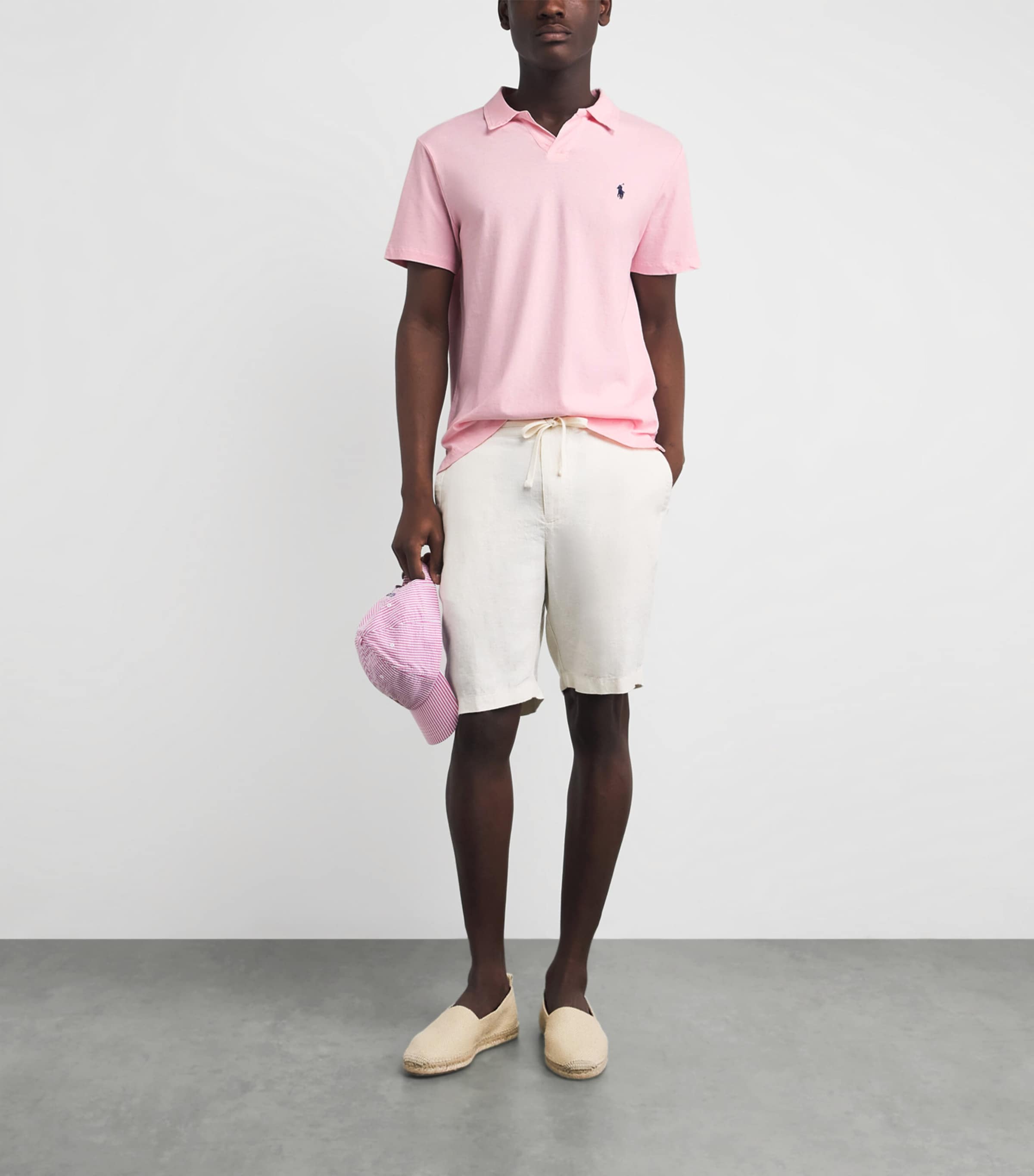 Polo Ralph Lauren Mens Cotton-Linen Open-Collar Polo Shirt Garden Pink Image 2