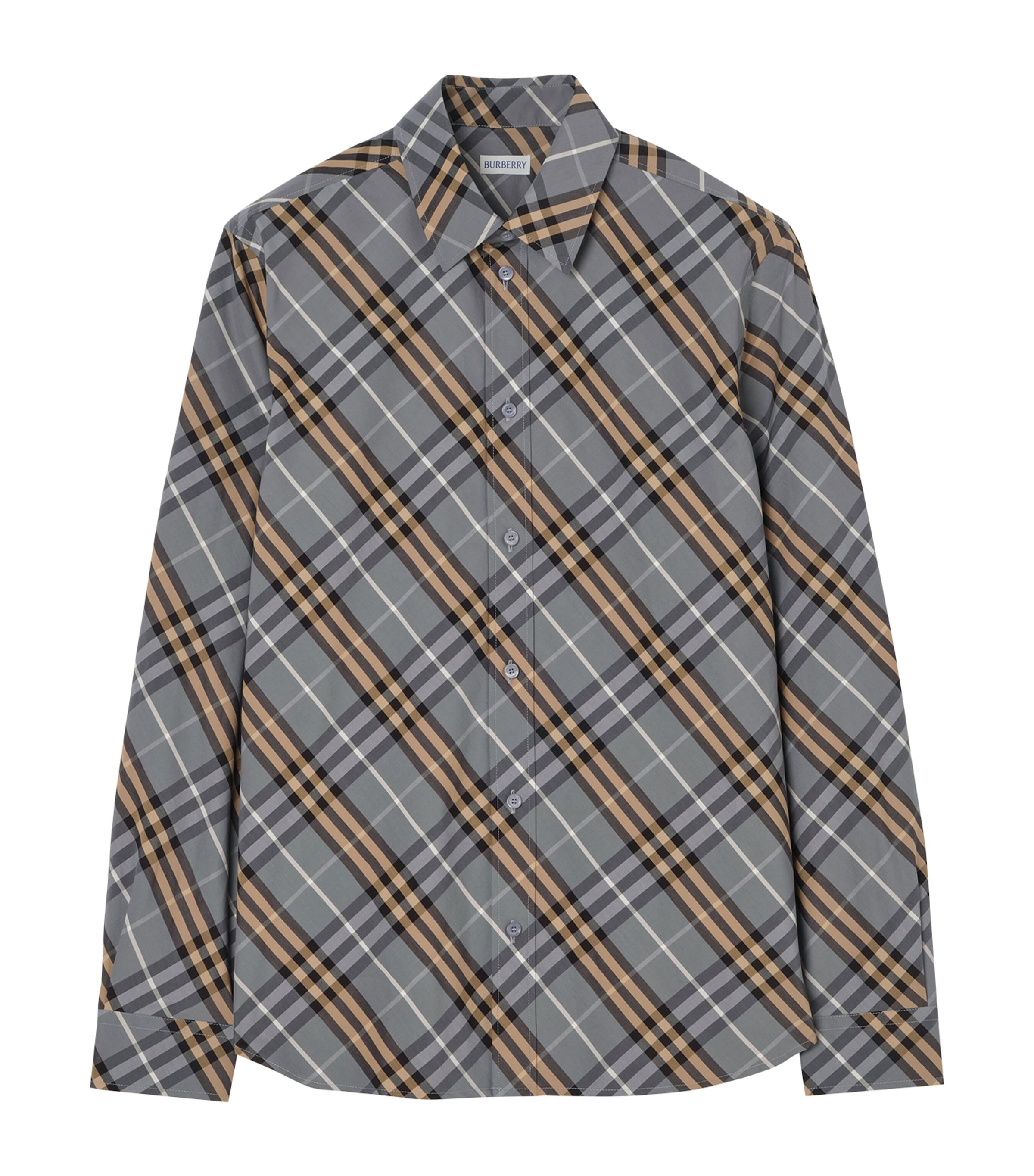 Burberry Mens Cotton Check Shirt Wave Blue Ip Check Image 1