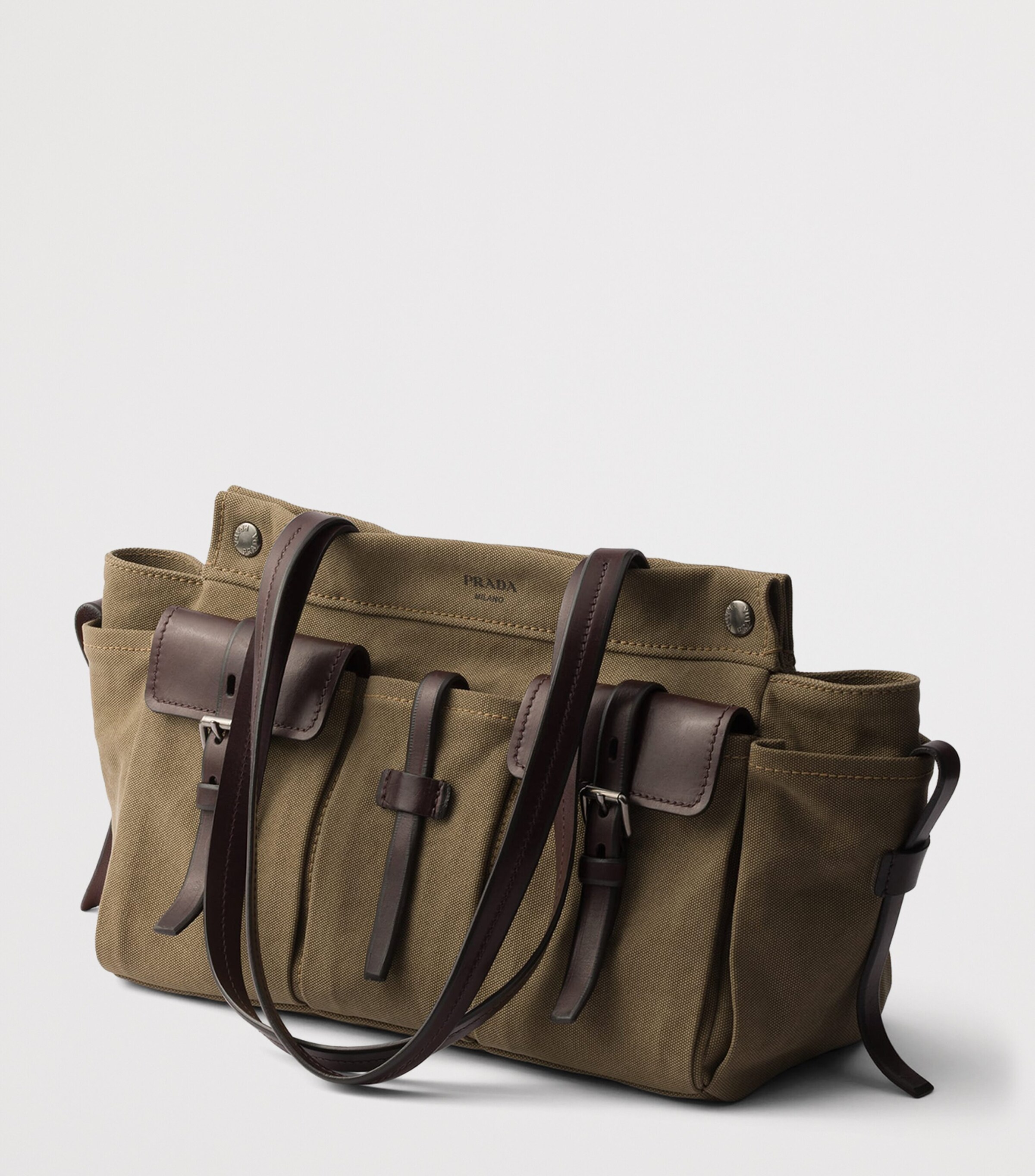 Prada Cotton-Leather Route Tote Bag Green Image 2