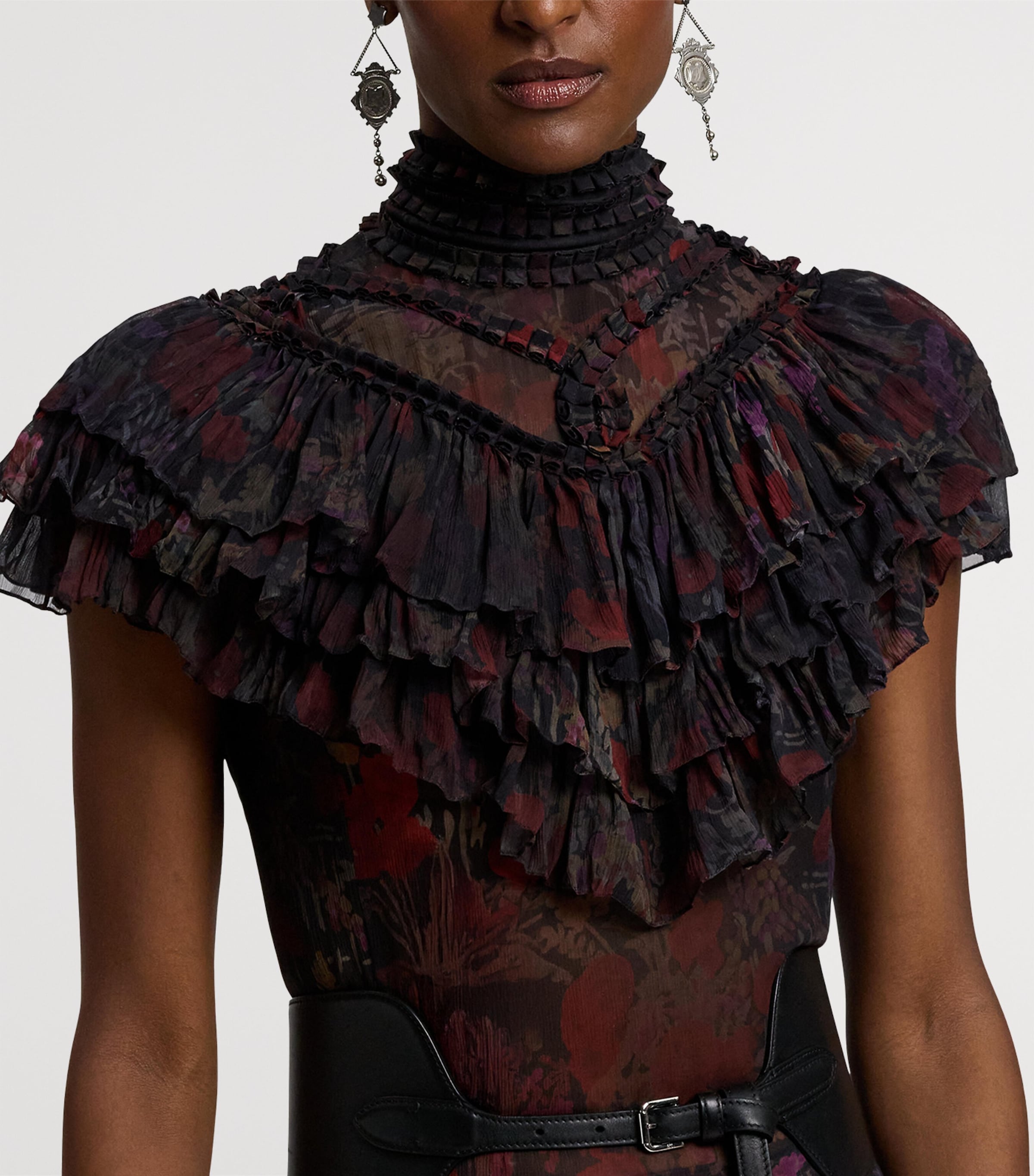 Silk Chiffon Cressida Gown BLACK/CRIMSON MULTI Image 8