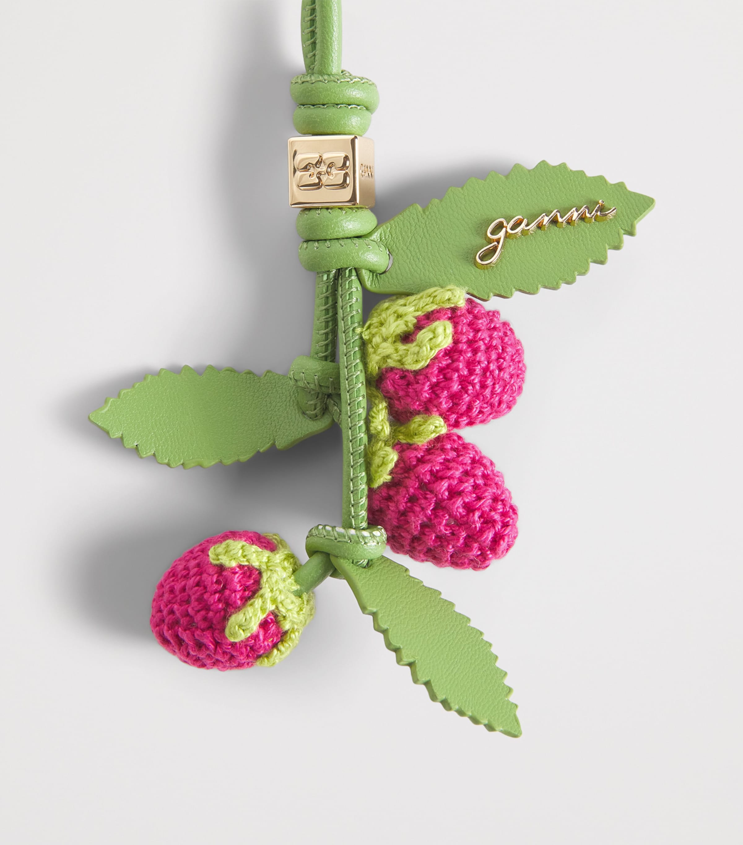 GANNI Multi Leather-Crochet Raspberry Bag Charm | Harrods UK