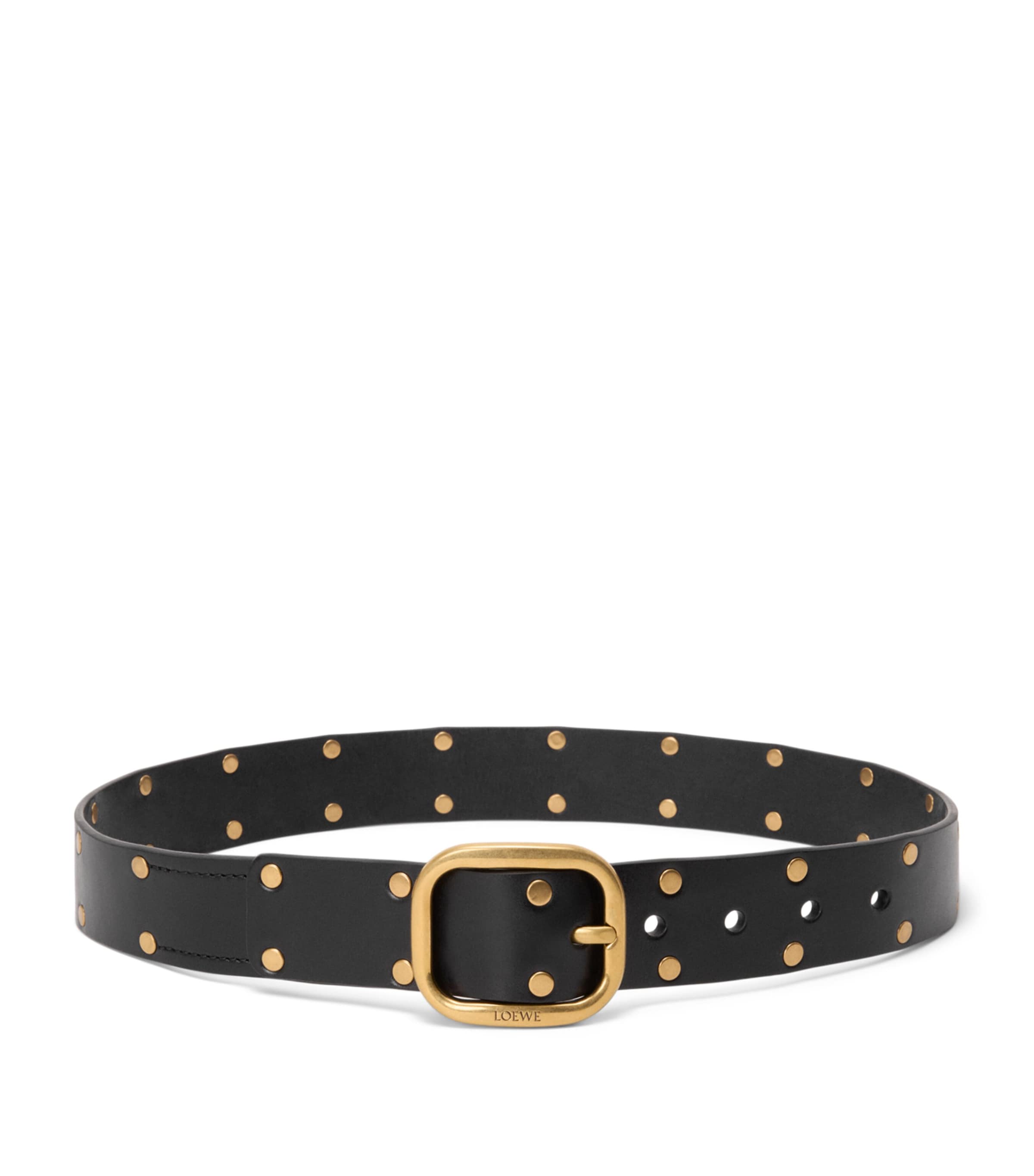 Leather Studded Rounded-Rectangle Belt BLACK/GOLD Image 1