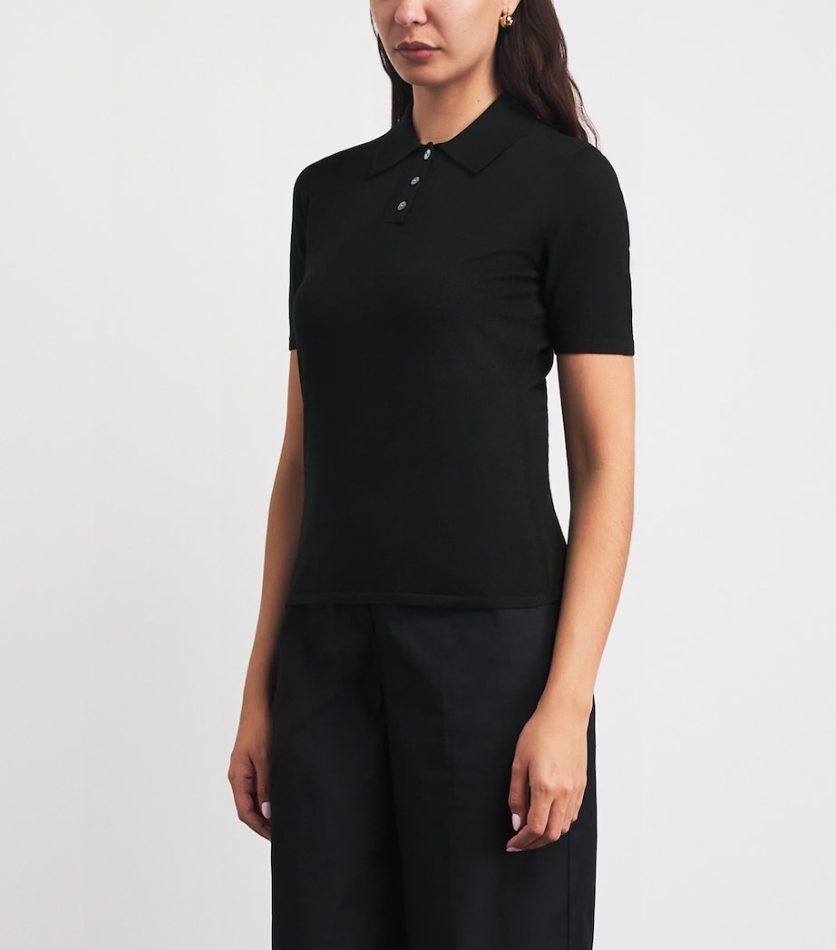 Theory Womens Merino Wool Pointelle Polo Shirt Black Image 4