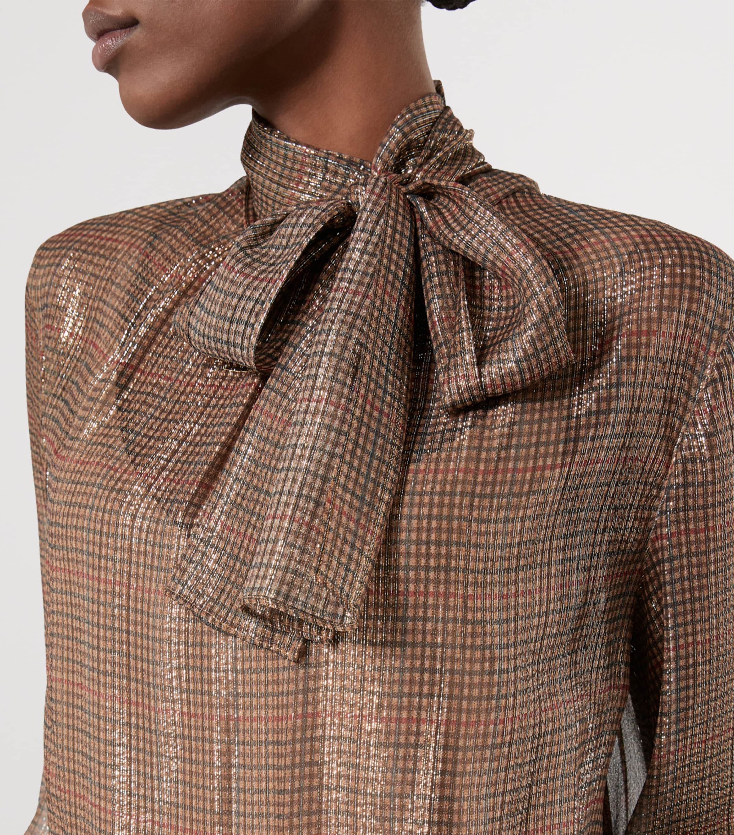 Marina Rinaldi Womens Silk Pussybow Blouse Gold Camel Image 5