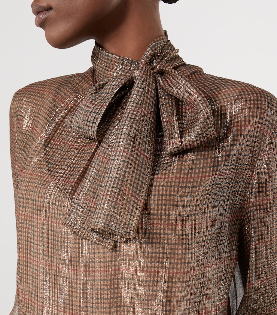 Marina Rinaldi Womens Silk Pussybow Blouse Gold Camel Image 5