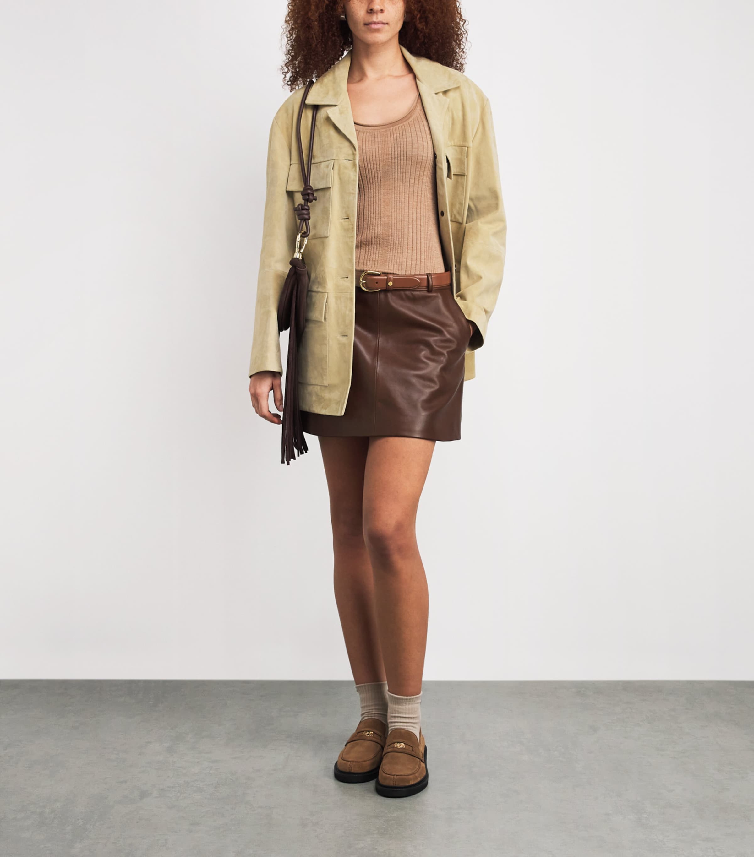 Leather Mini Skirt DKBG DARK BROWN Image 2