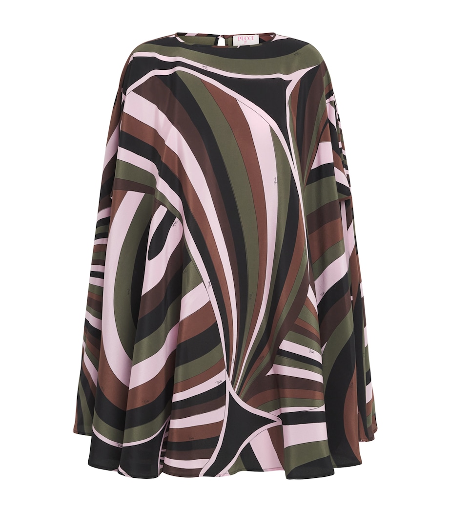 PUCCI Womens Silk Printed Kaftan Mini Dress Khaki Pink Image 1