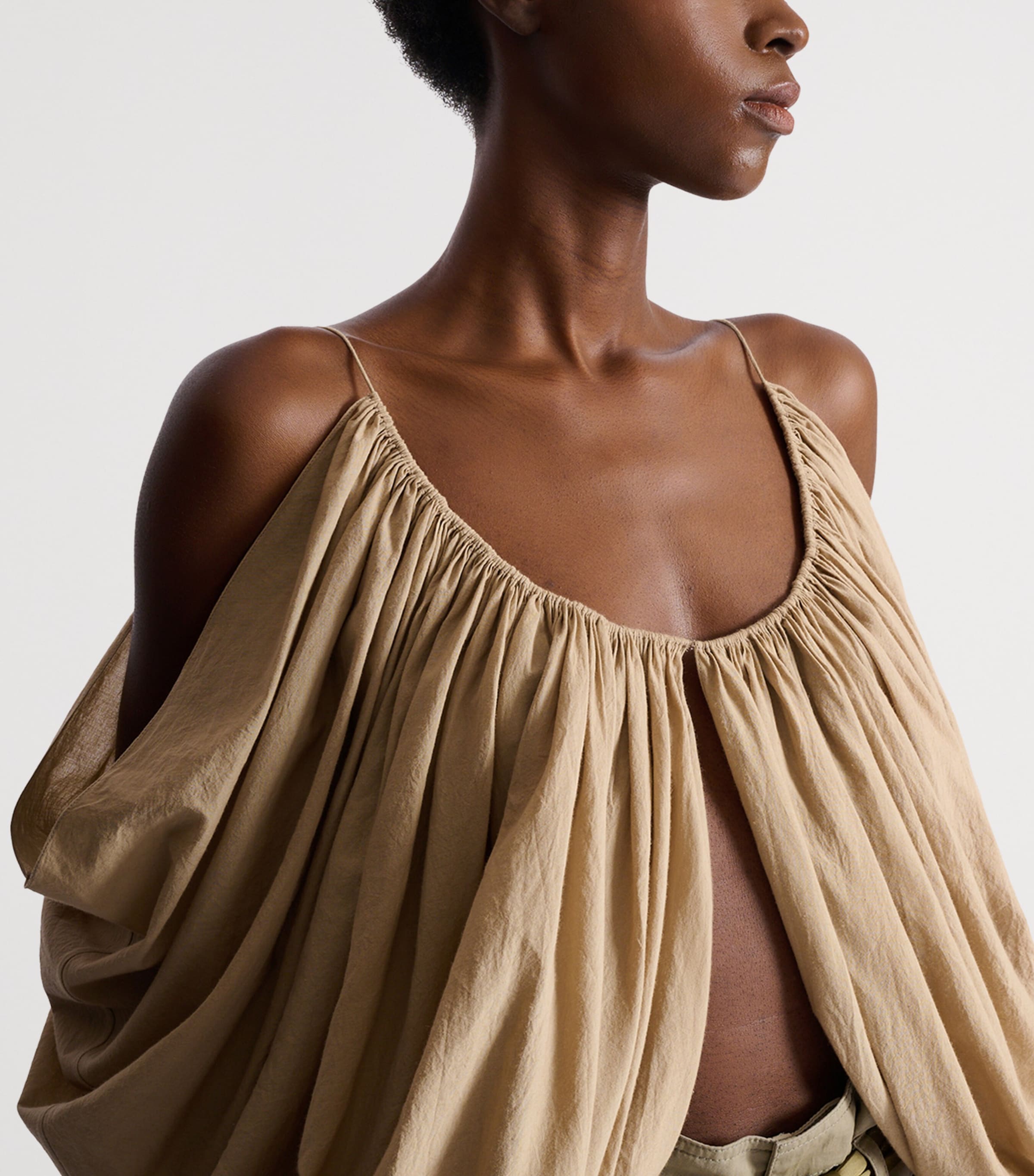 Balmain Womens Cotton Strappy Blouse Beige Foncé Image 5