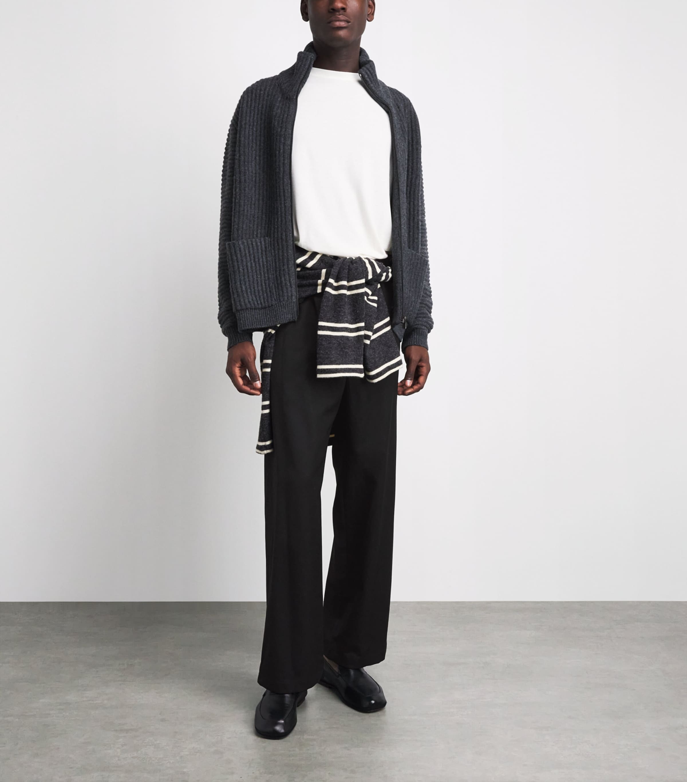 Le 17 Septembre Mens Wool-Blend Drawstring Trousers Black Image 2