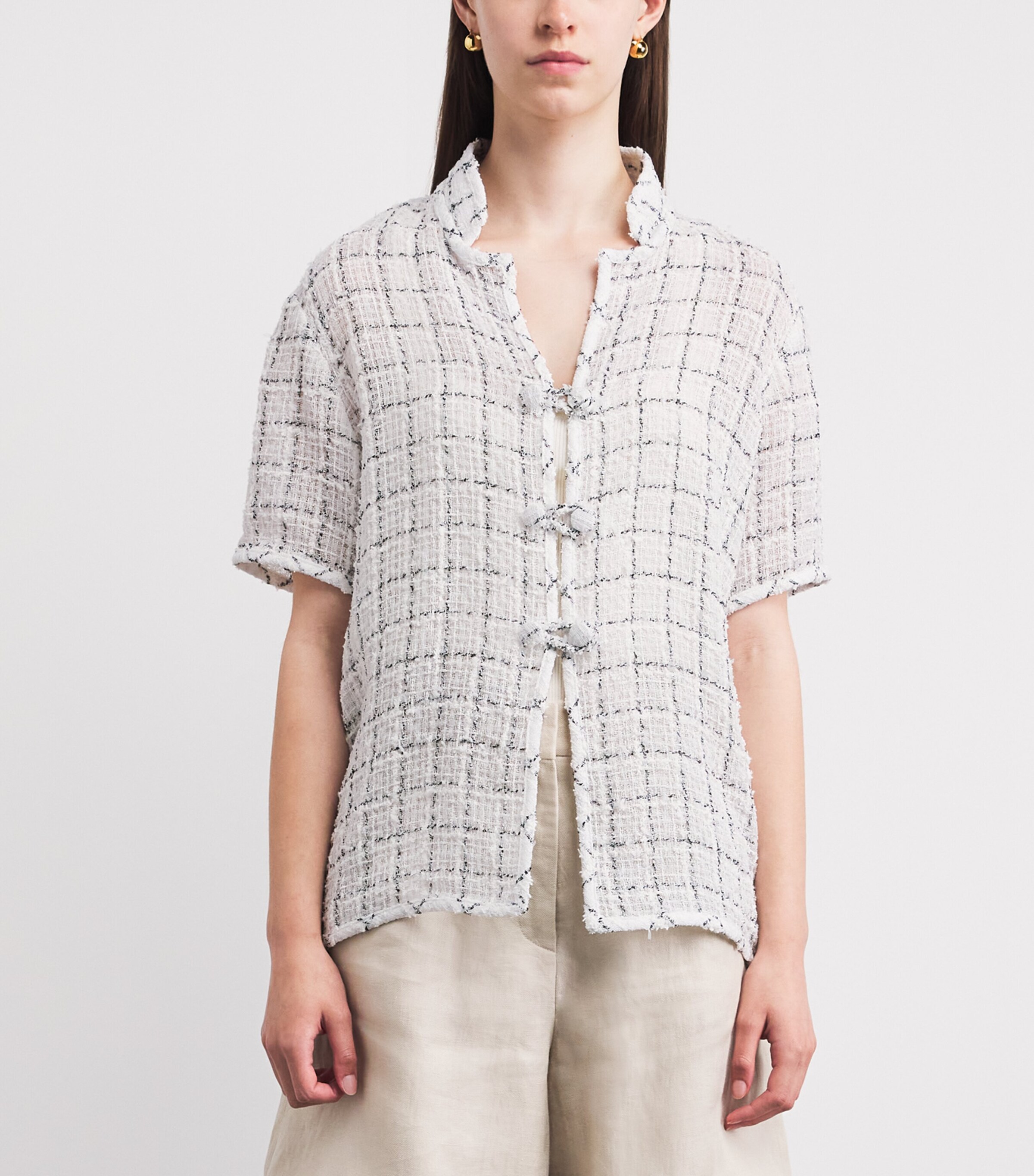 Liberowe Womens Cotton-Blend Tweed Hetty Shirt White Image 4