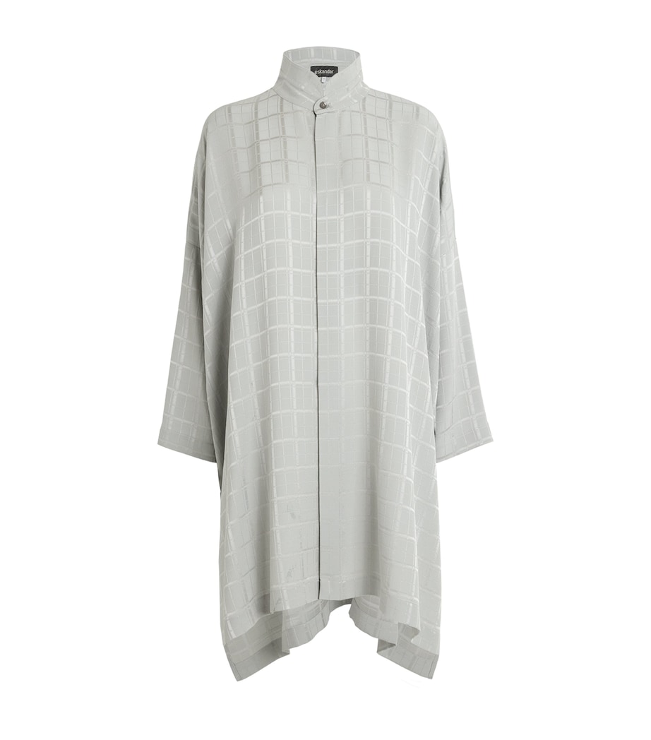 Eskandar Womens Silk Double-Stand Collar Shirt Silver Image 1
