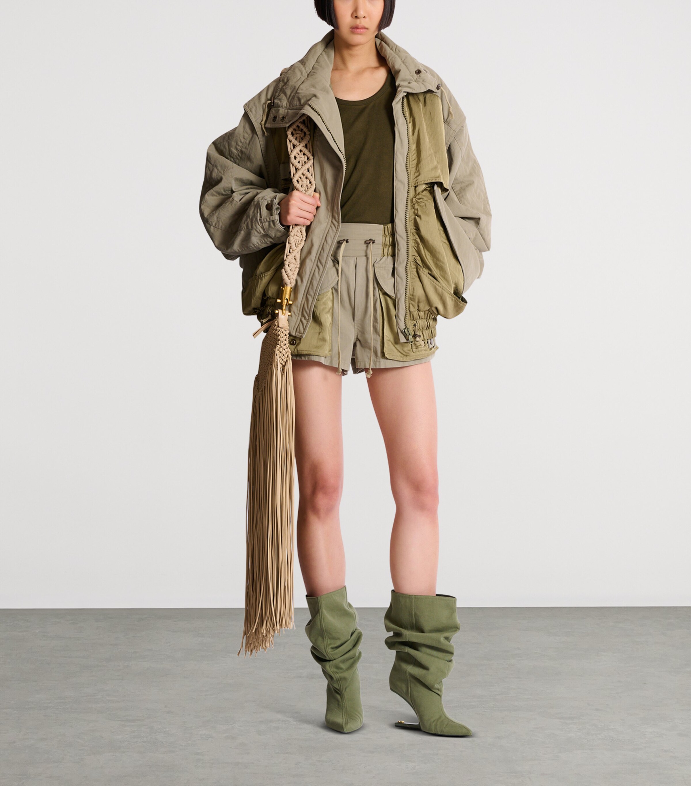 Balmain Womens Cotton-Blend Twill Bomber Jacket Vert Pale Image 7