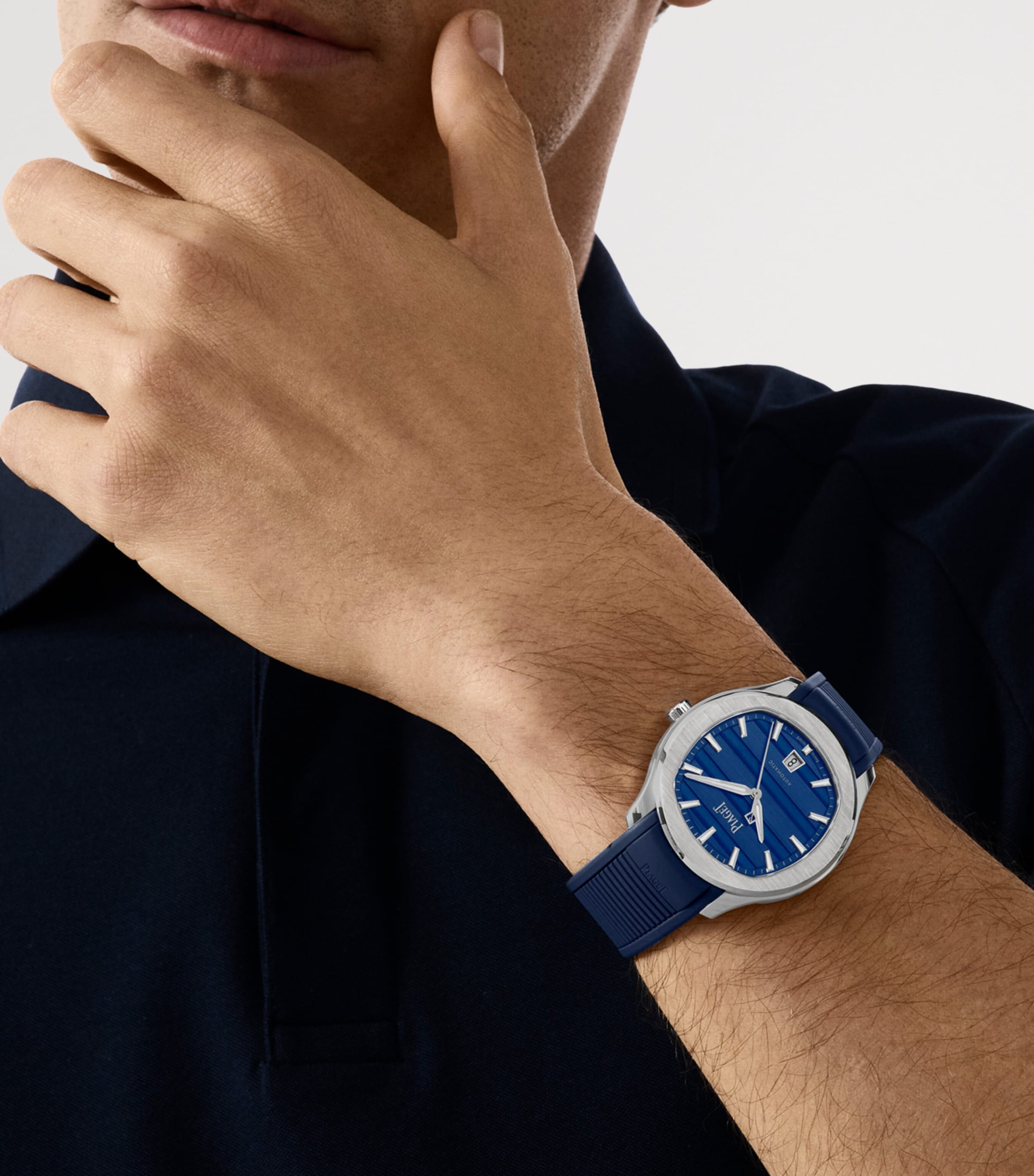 Piaget Stainless Steel Polo Signature Date Watch 42mm Blue Image 2