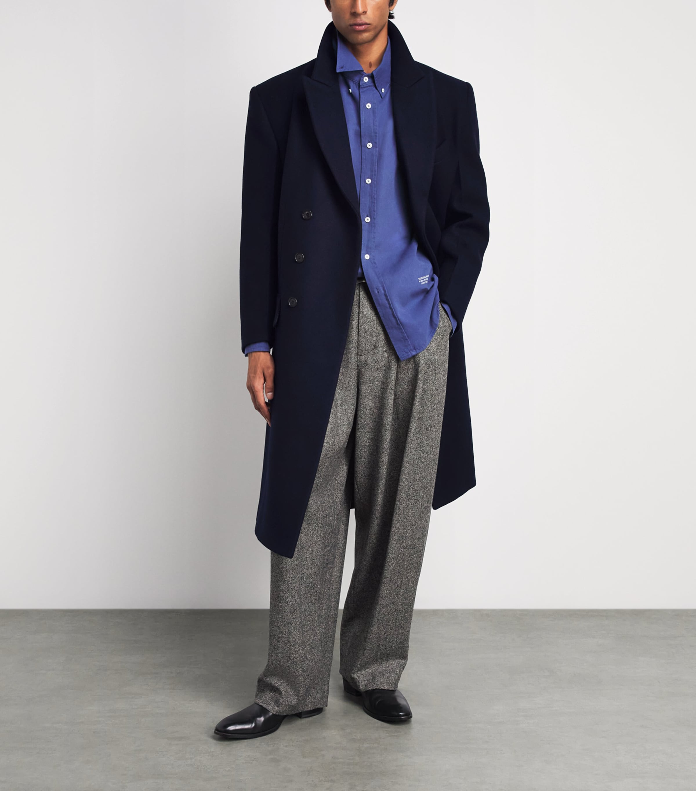 System Mens Wool-Cashmere Double-Breasted Coat Dark Navy Image 2