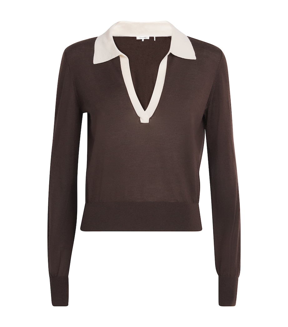 Cashmere-Silk Two-Tone Polo Sweater COFFEE MULTI Image 1