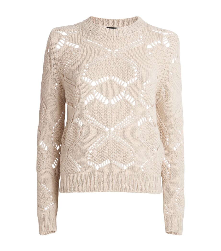 Weekend Max Mara Womens Virgin Wool-Blend Open-Knit Sweater Ecru Image 1