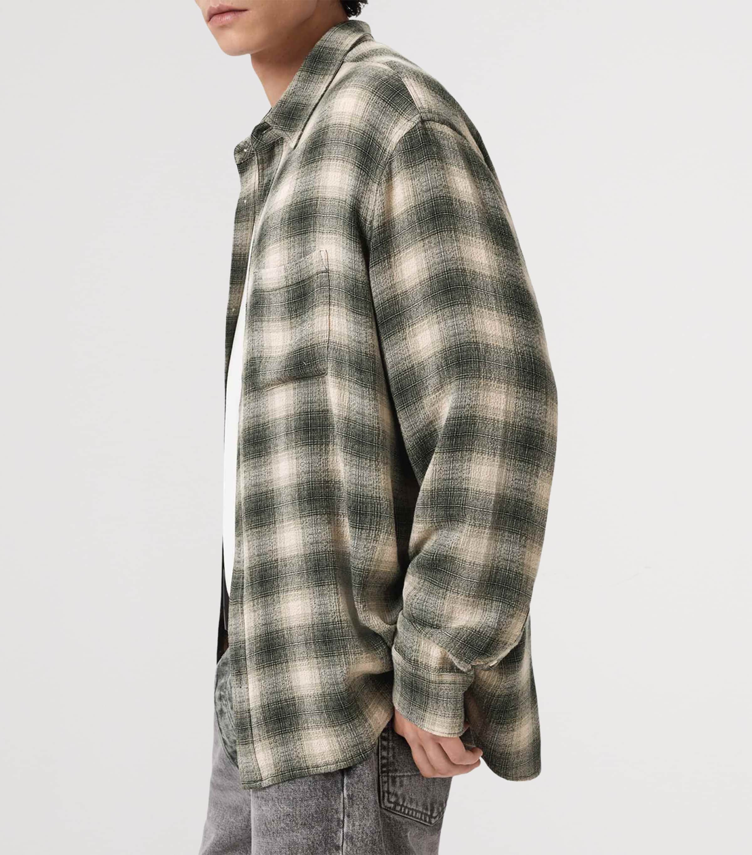 AllSaints Mens Check Lumley Shirt Pale Olive Green Image 7