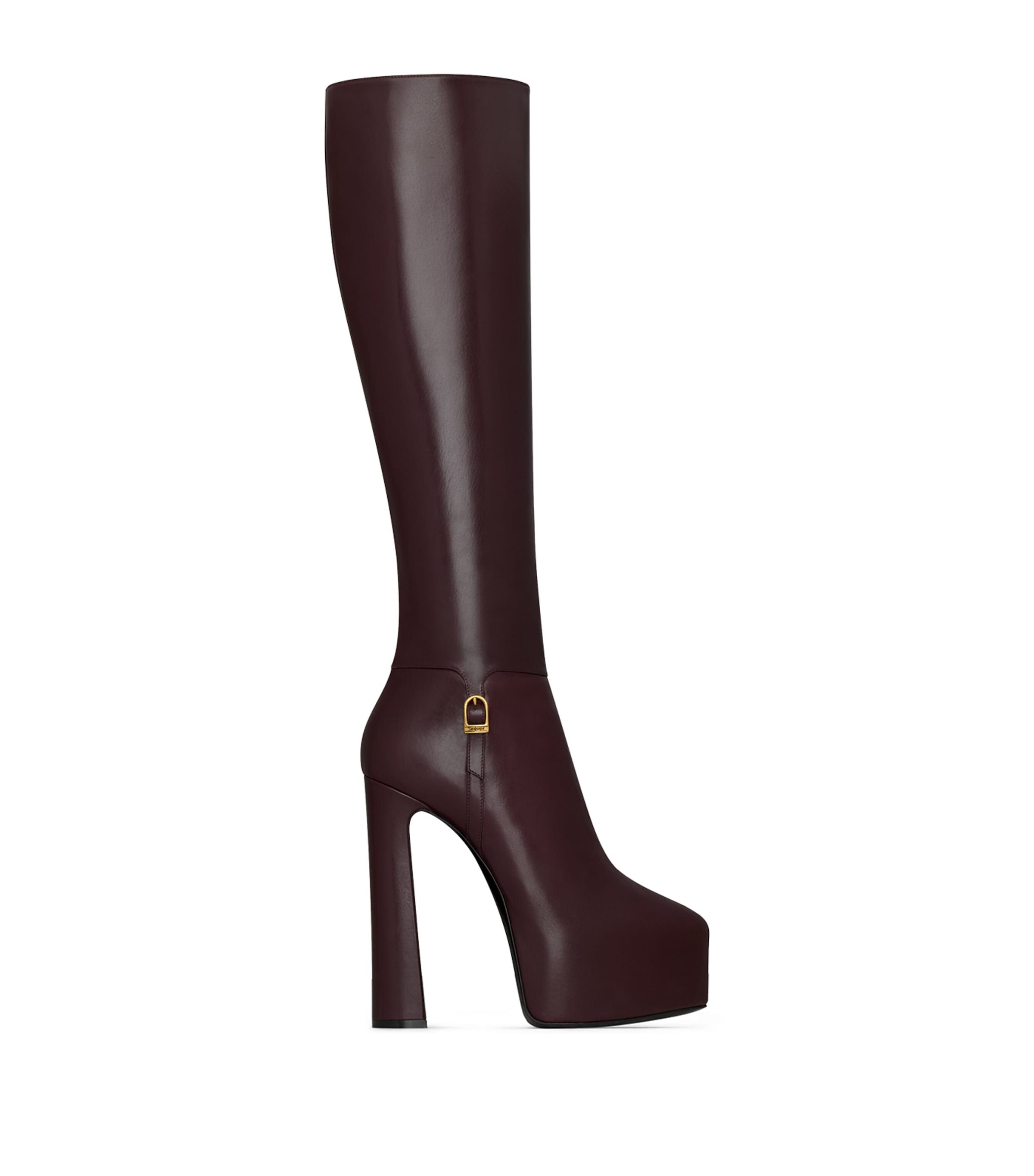 Saint Laurent Leather Nico Platform Boots 105 In Burgundy