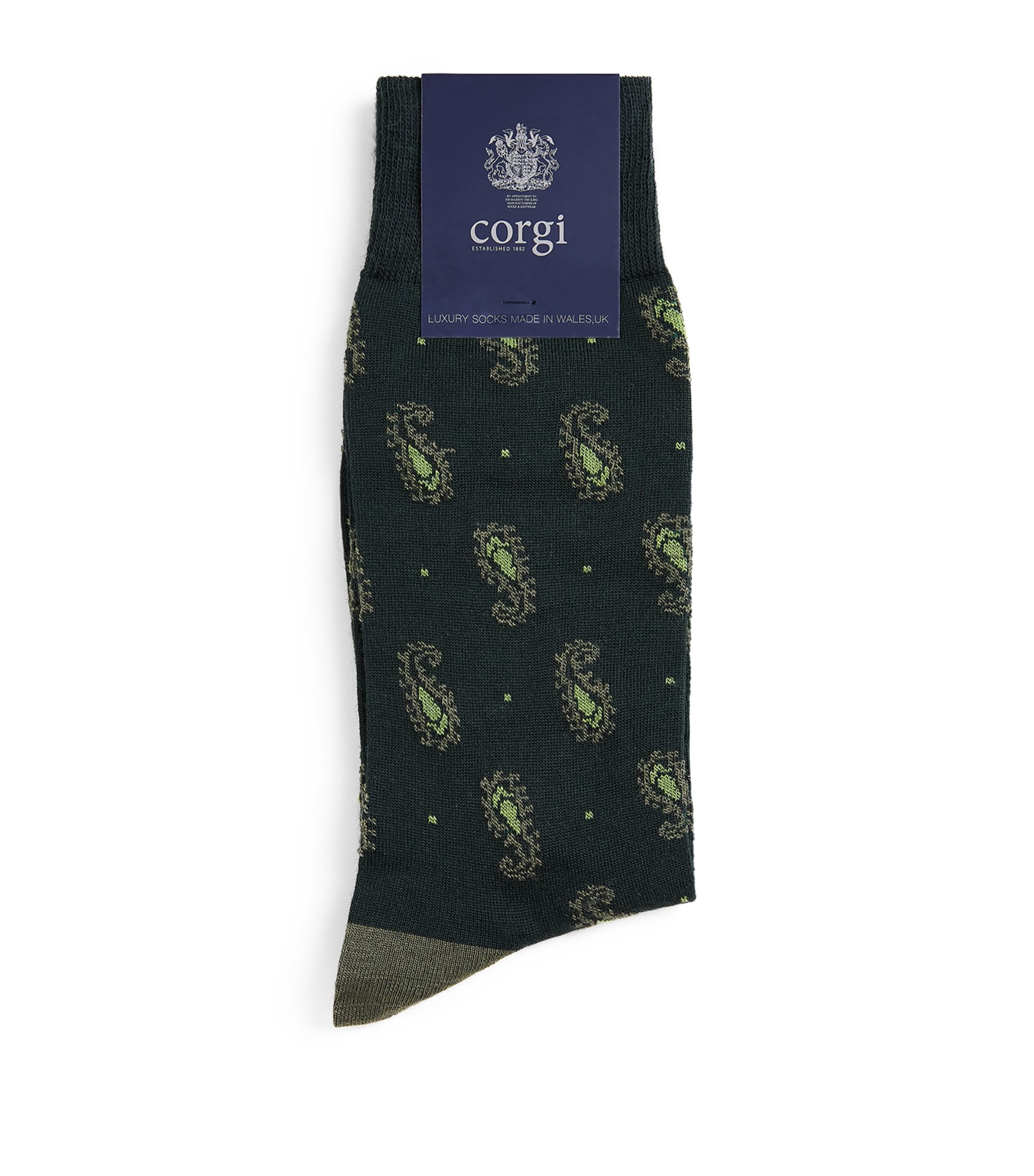 Corgi Mens Wool-Blend Paisley Socks Green/khaki Image 1