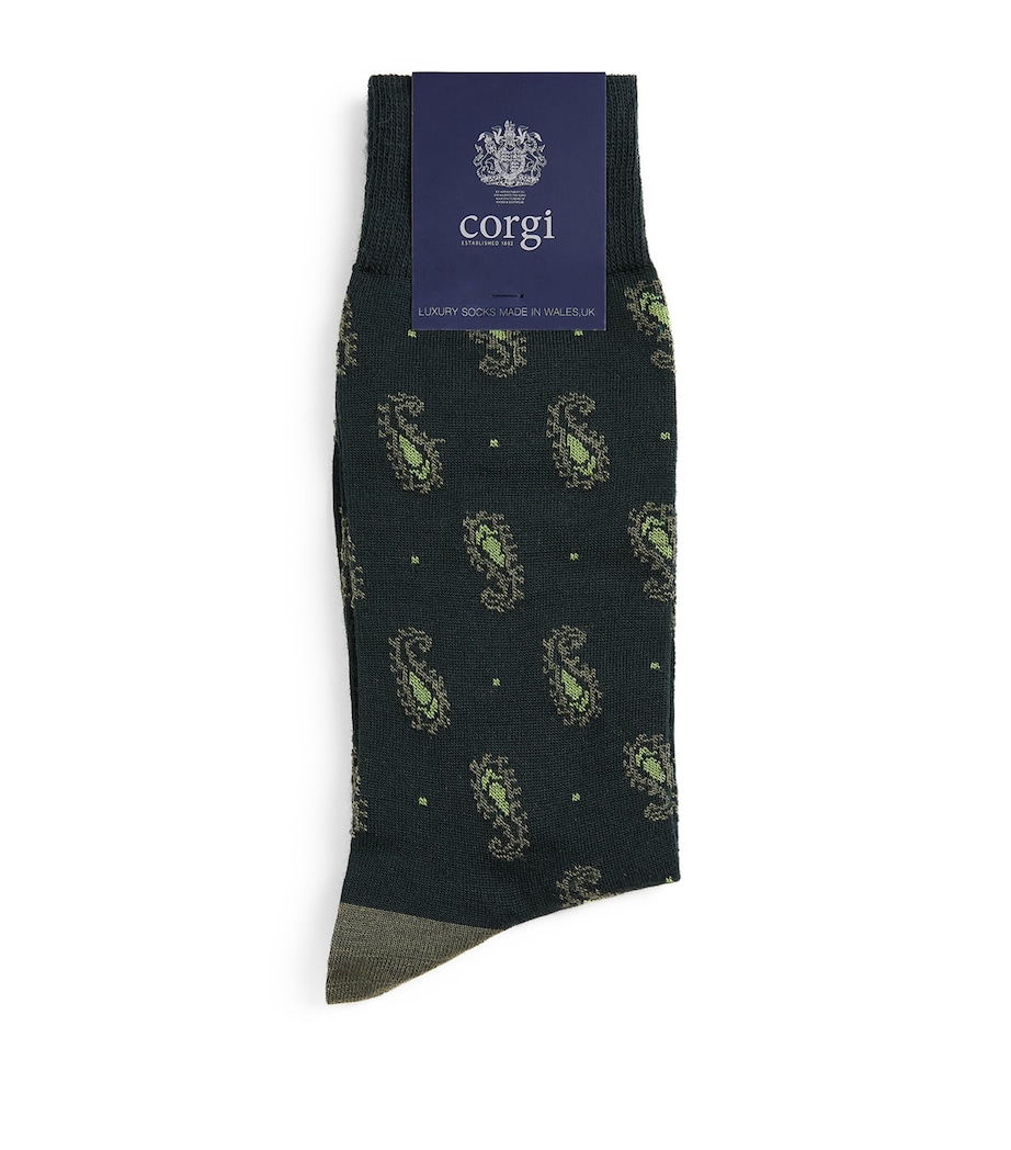 Corgi Mens Wool-Blend Paisley Socks Green/khaki Image 1