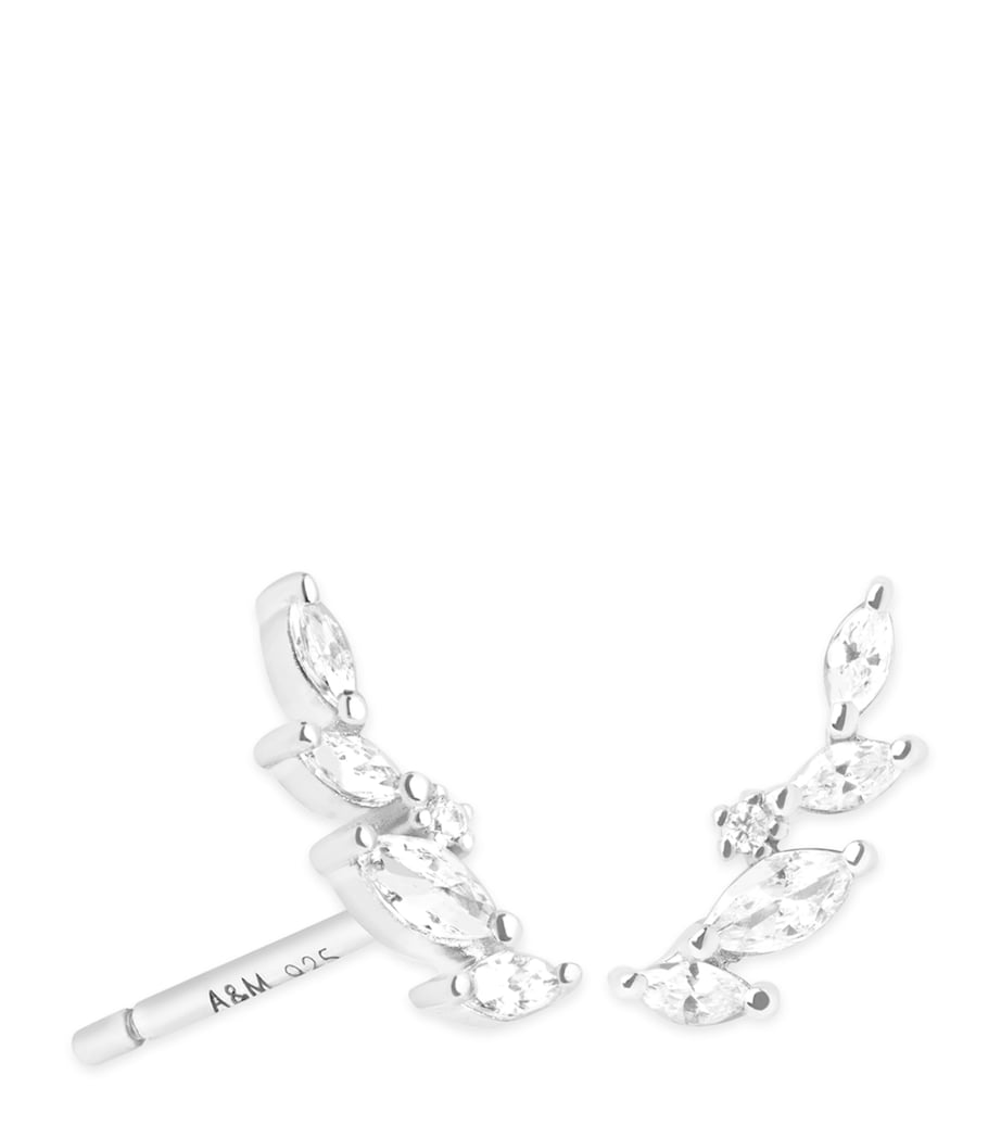 Rhodium-Plated Navette Crystal Climber Stud Earrings SILVER Image 1