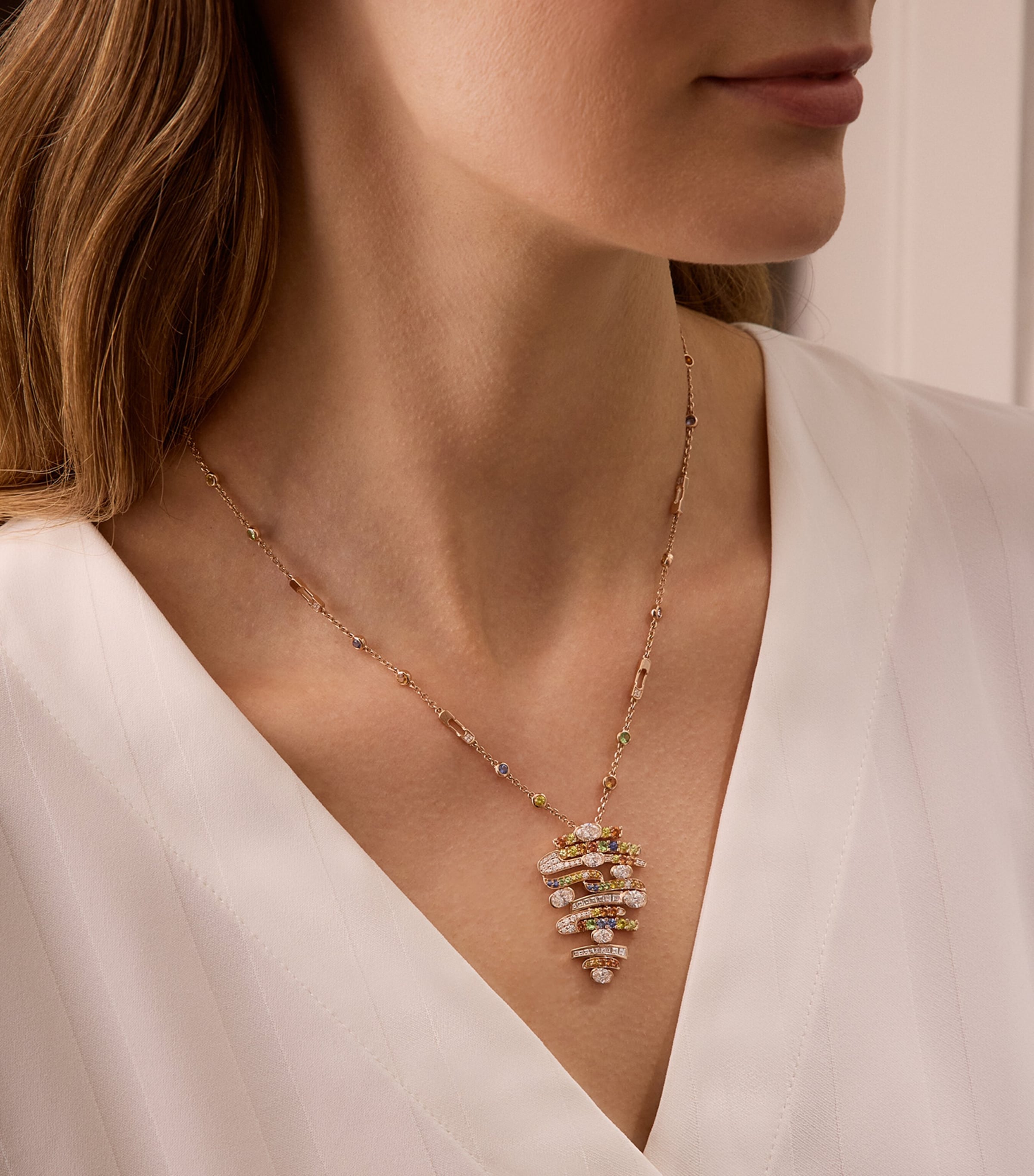 Rose Gold, Diamond, Sapphire and Tsavorite Play of Light Pendant Necklace ROSE GOLD Image 2