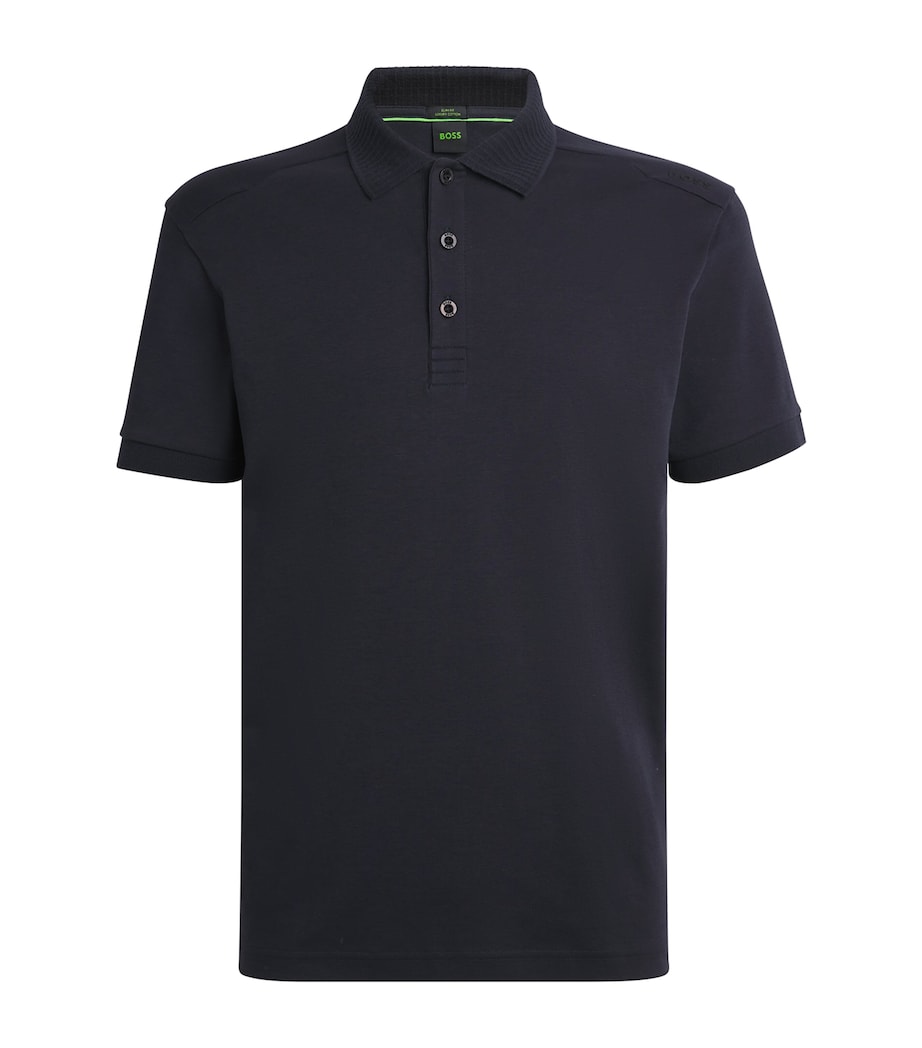 BOSS Mens Cotton Shoulder Logo Polo Shirt Dark Blue Image 1