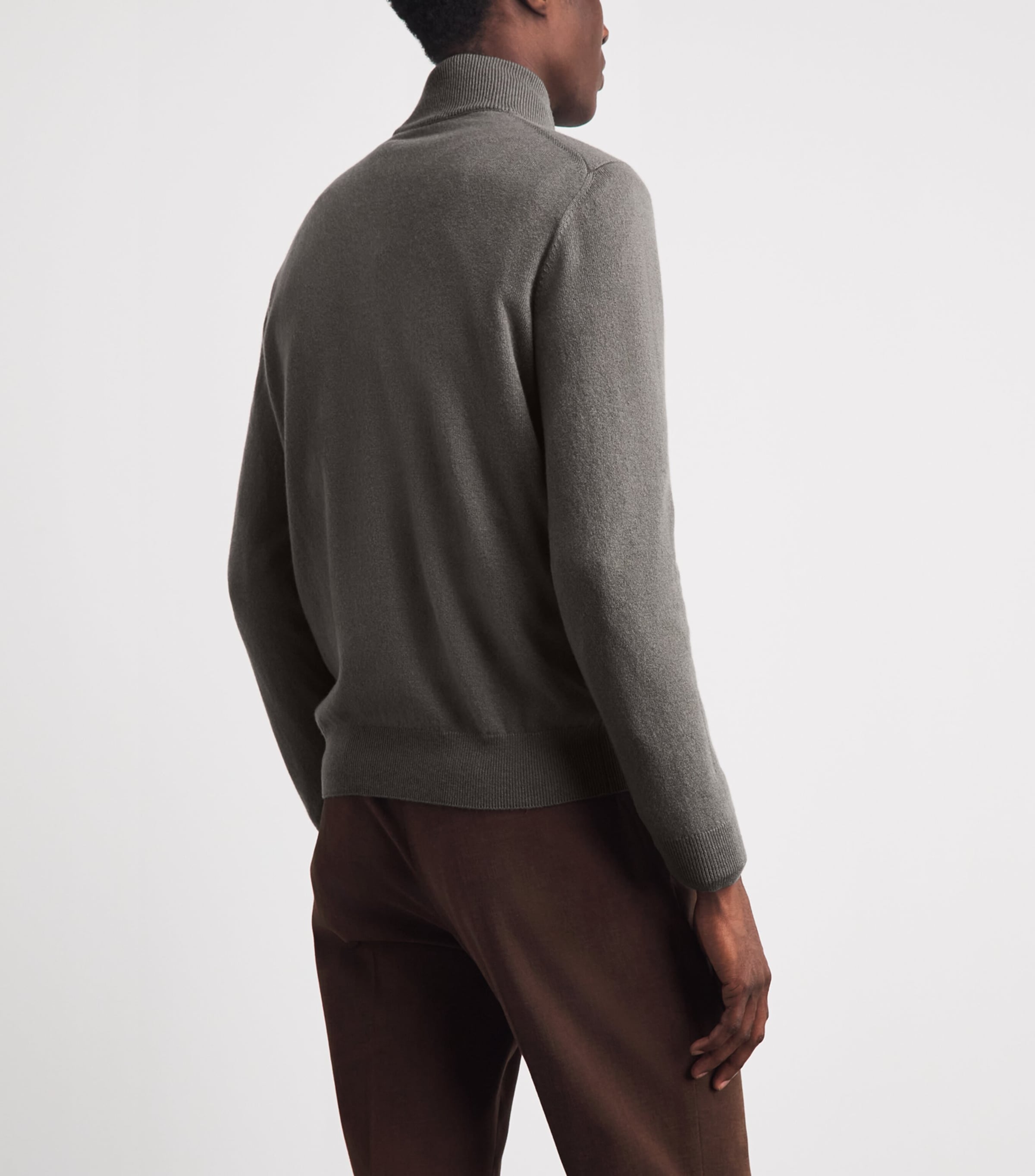Corneliani Mens Cashmere High-Neck Quarter-Zip Sweater Green Coloured Image 5