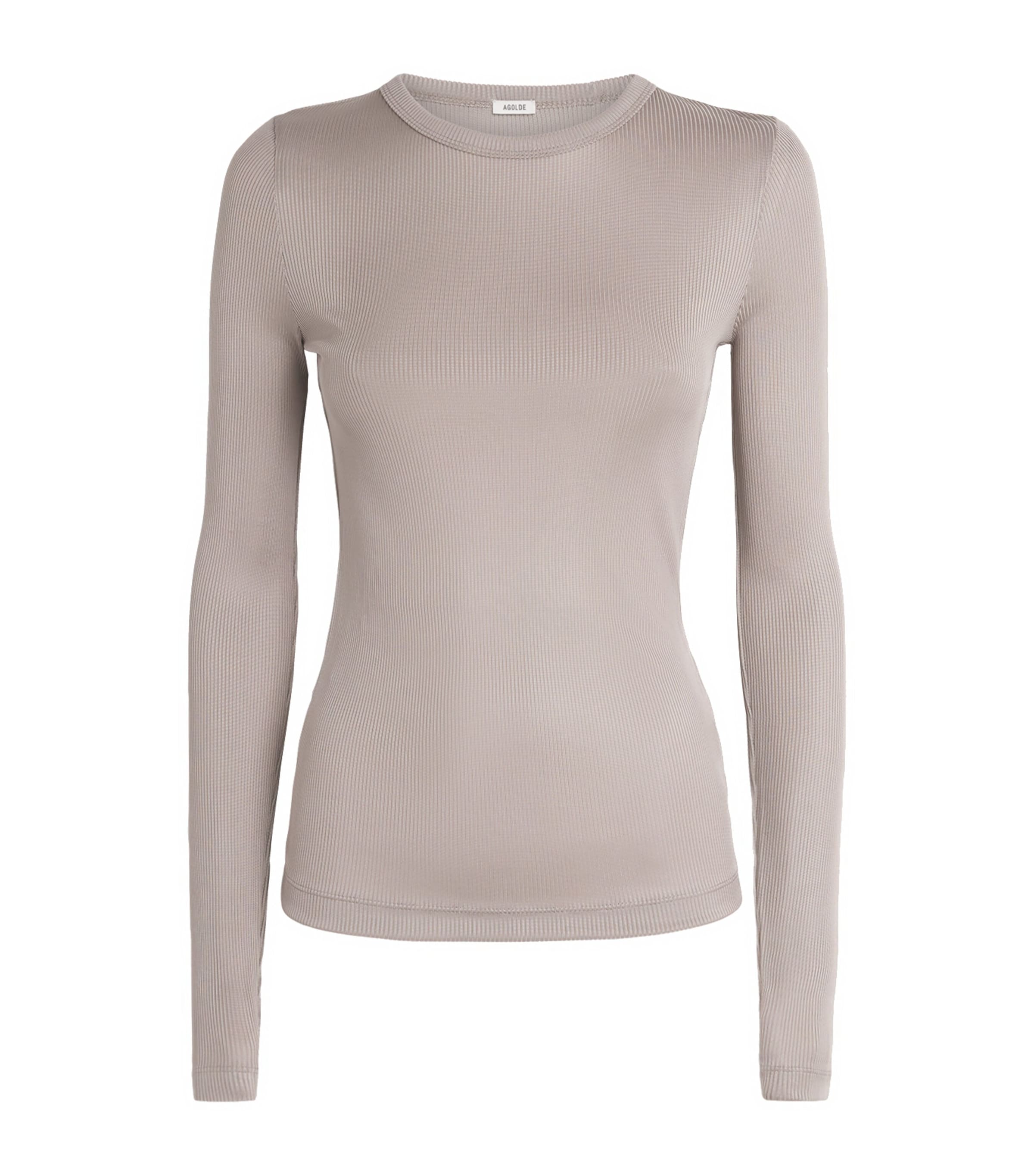 AGOLDE Womens Ribbed Delphi Top Tep Taupe Image 1