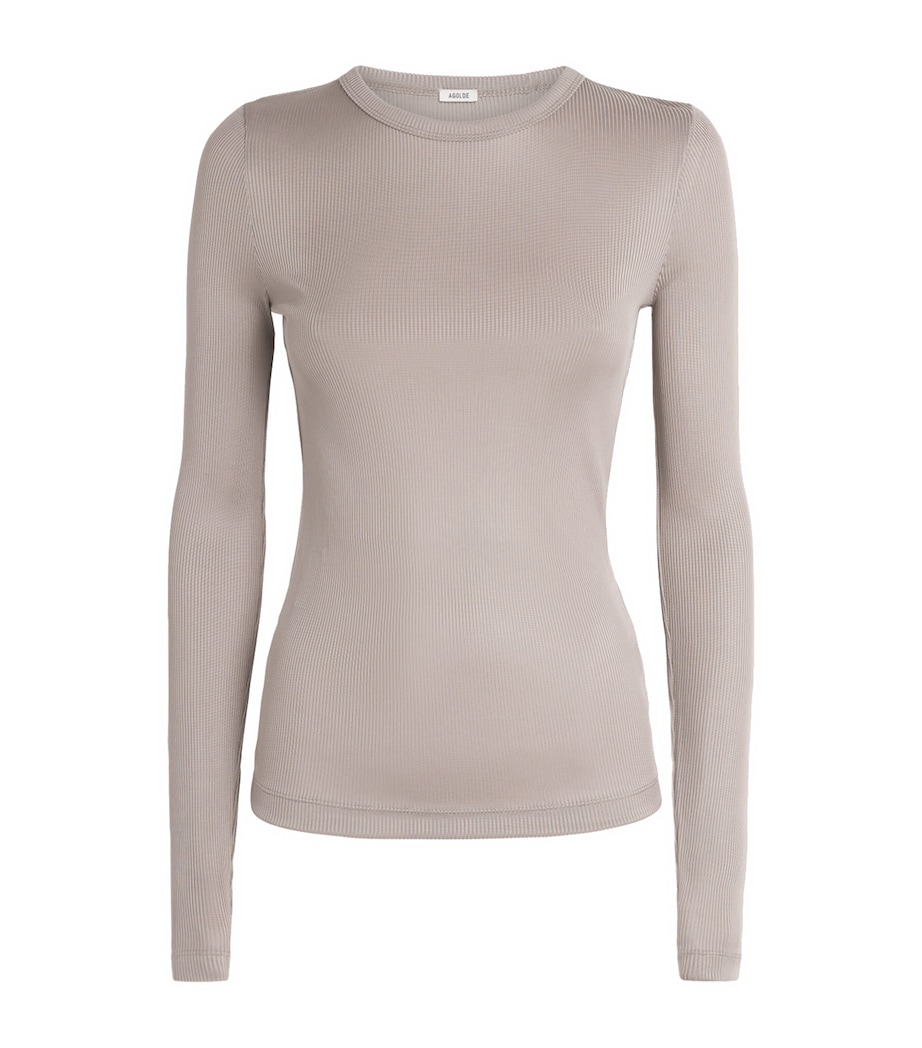 AGOLDE Womens Ribbed Delphi Top Tep Taupe Image 1