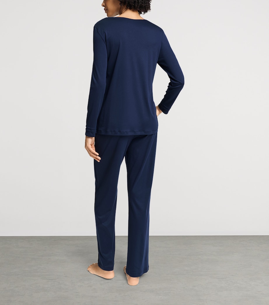 Hanro Womens Cotton Pilar Long-Sleeve Pyjama Set Deep Navy Image 4