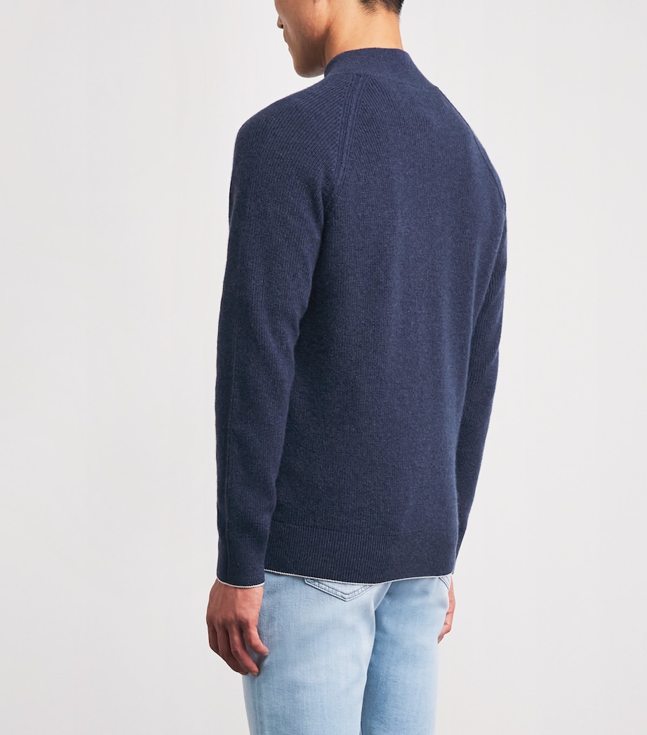 Eleventy Mens Wool Zip-Up Cardigan Blu Royal E Bianco Image 5