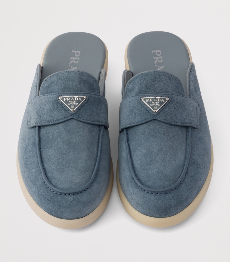 Prada Suede Triangle Mules Blue Image 4