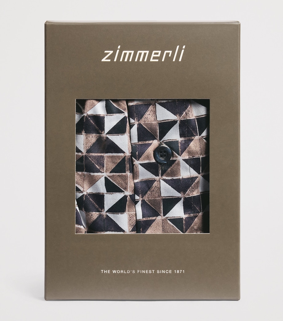 Zimmerli Mens Cotton Sateen Printed Boxer Shorts Geo Blue Image 4