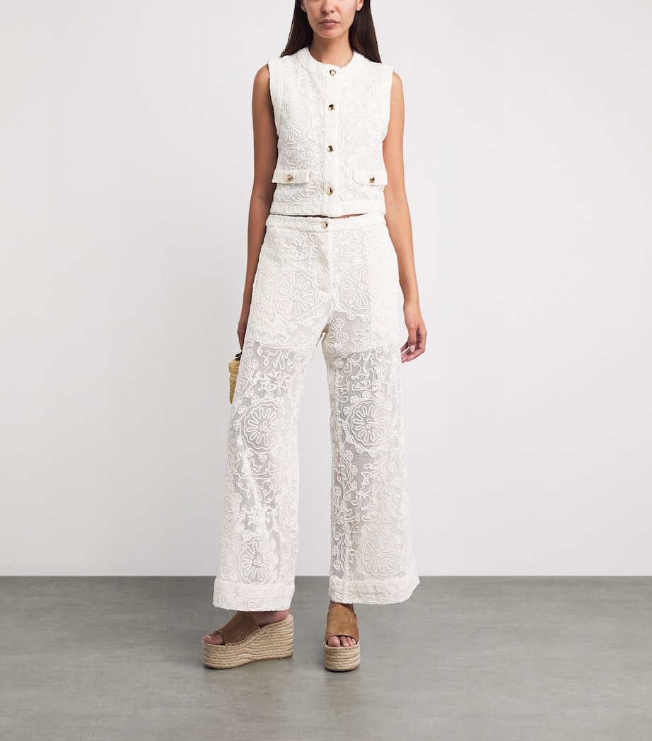 Maje Womens Guipure Lace Flared Trousers Ecru Image 2