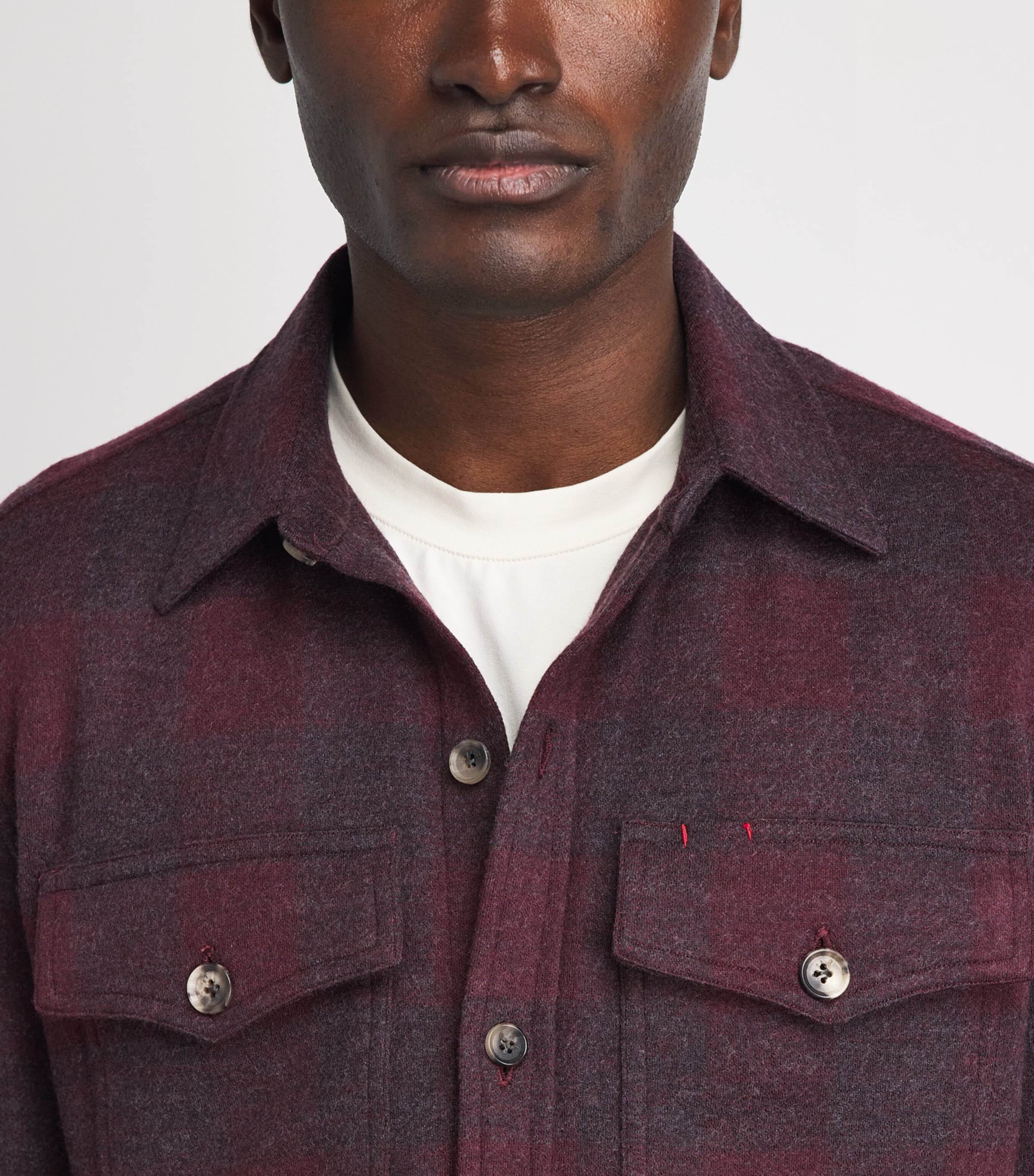 Isaia Mens Wool Check Overshirt Image 3