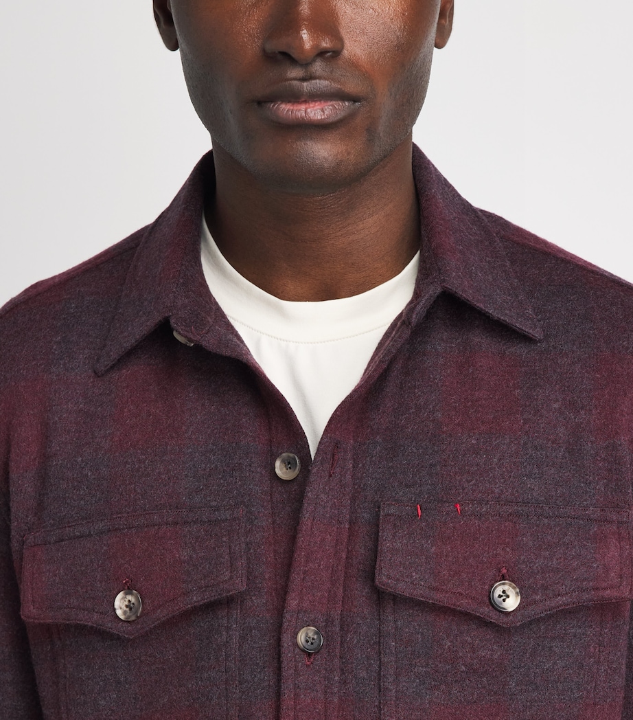 Isaia Mens Wool Check Overshirt Image 3